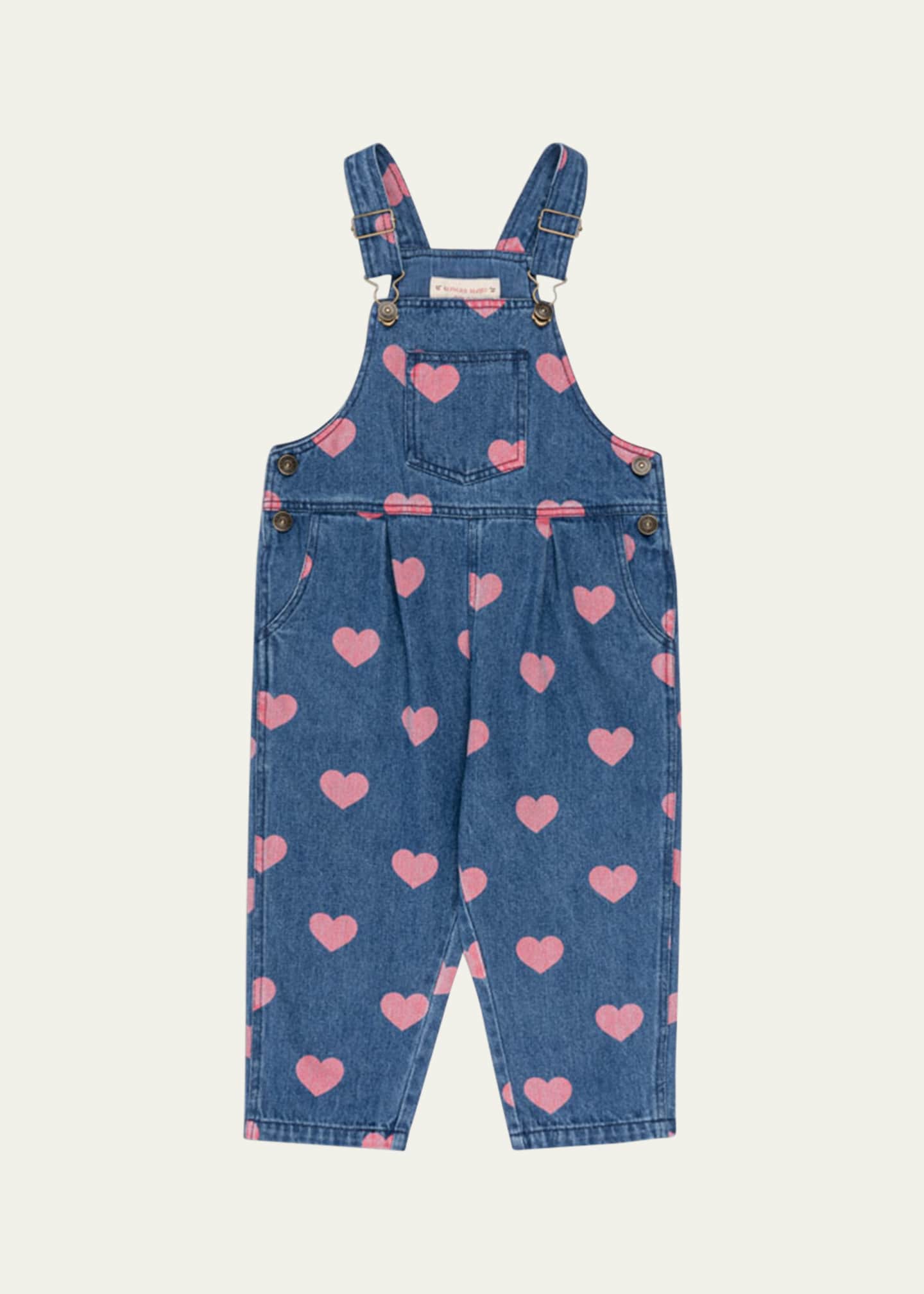 Konges Slojd Girl's Magot Heart-Print Denim Overalls, Size 18M-6 Image 1 of 3