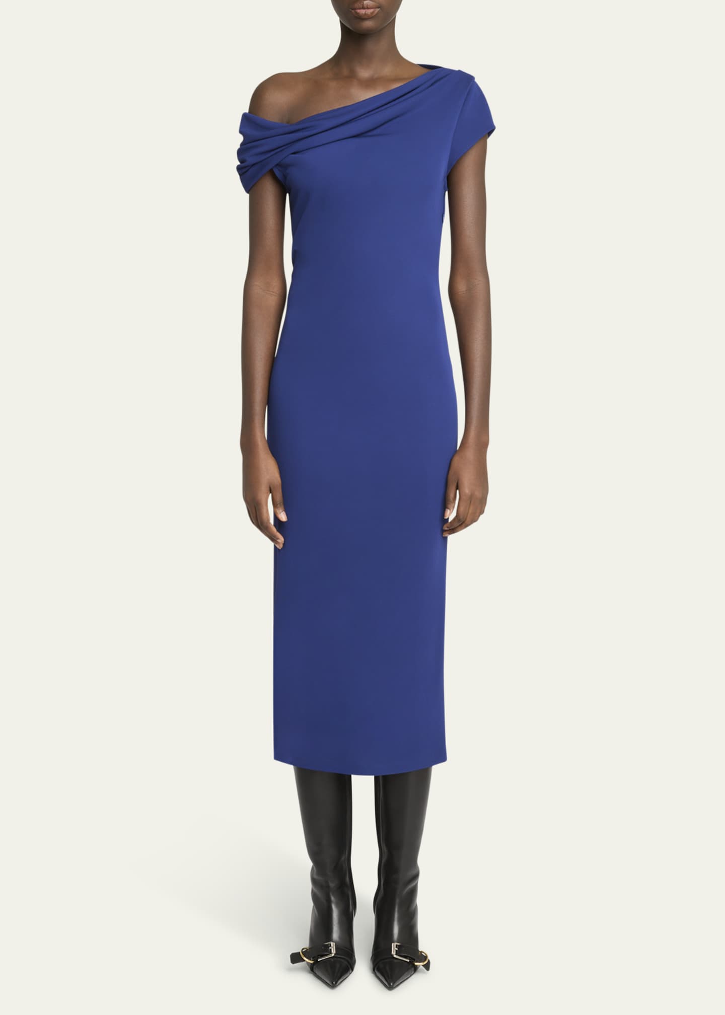 Givenchy Draped Off-The-Shoulder Sheath Midi Dress Image 2 of 5
