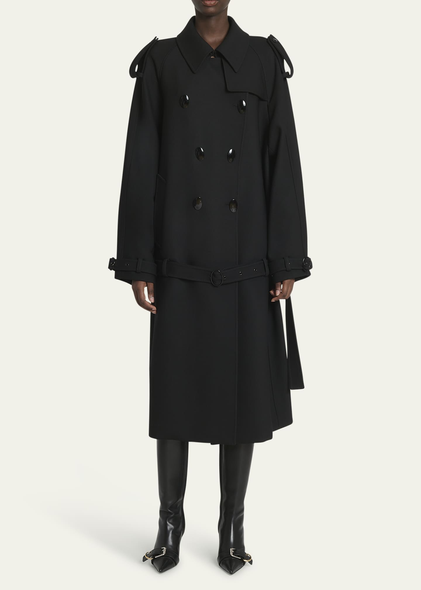 Givenchy Double-Breasted Volume Belted Wool Trench Coat