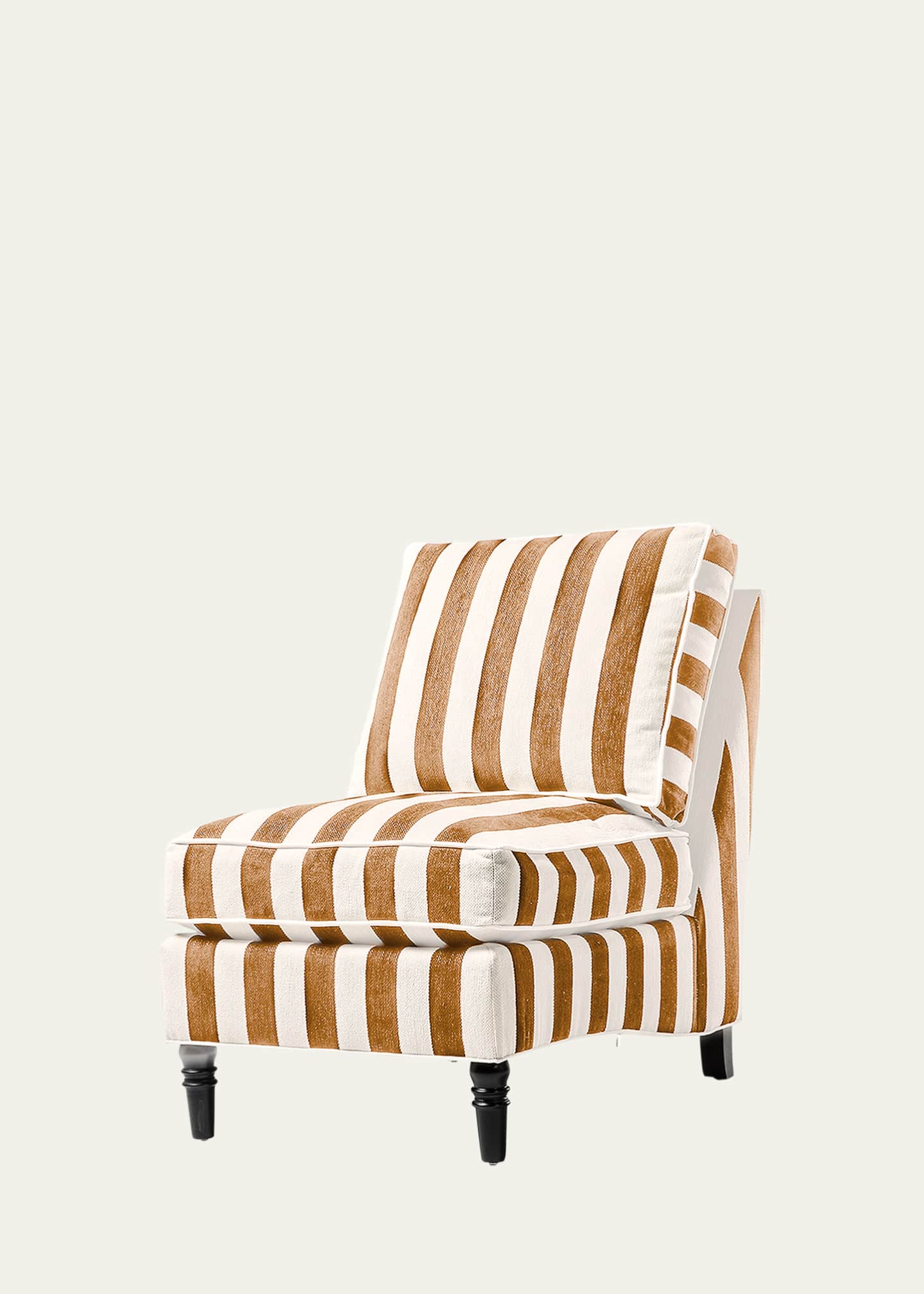MacKenzieChilds Marquee Brown Stripe Chenille Armless Chair Bergdorf