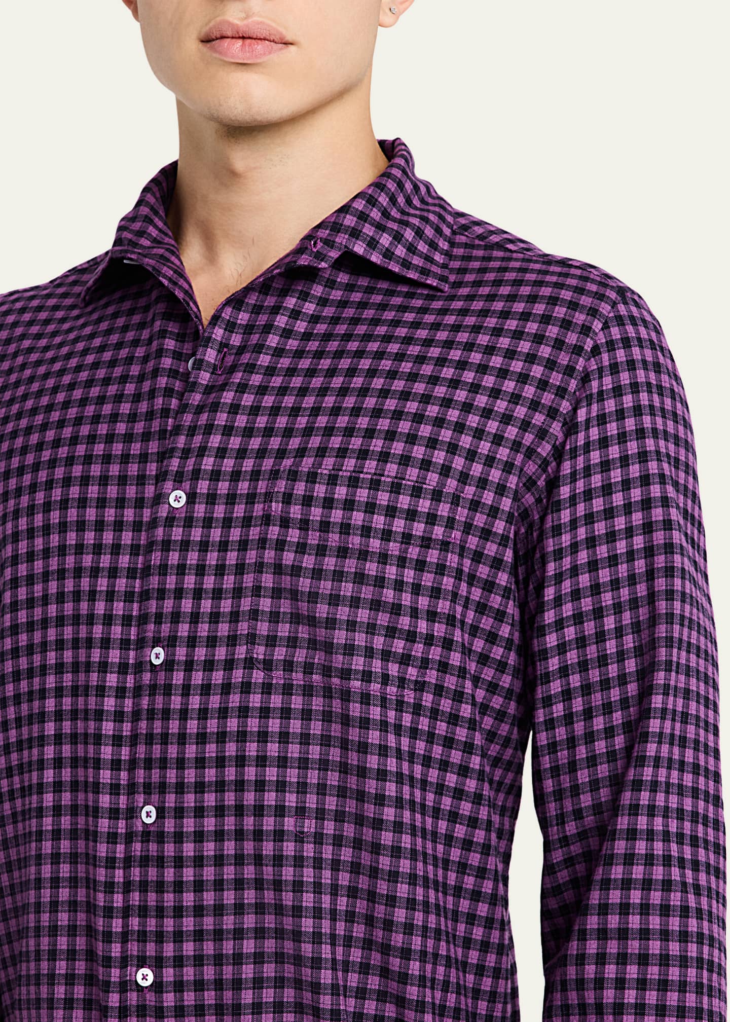 Massimo Alba Men's Cotton Plaid Sport Shirt Image 5 of 5