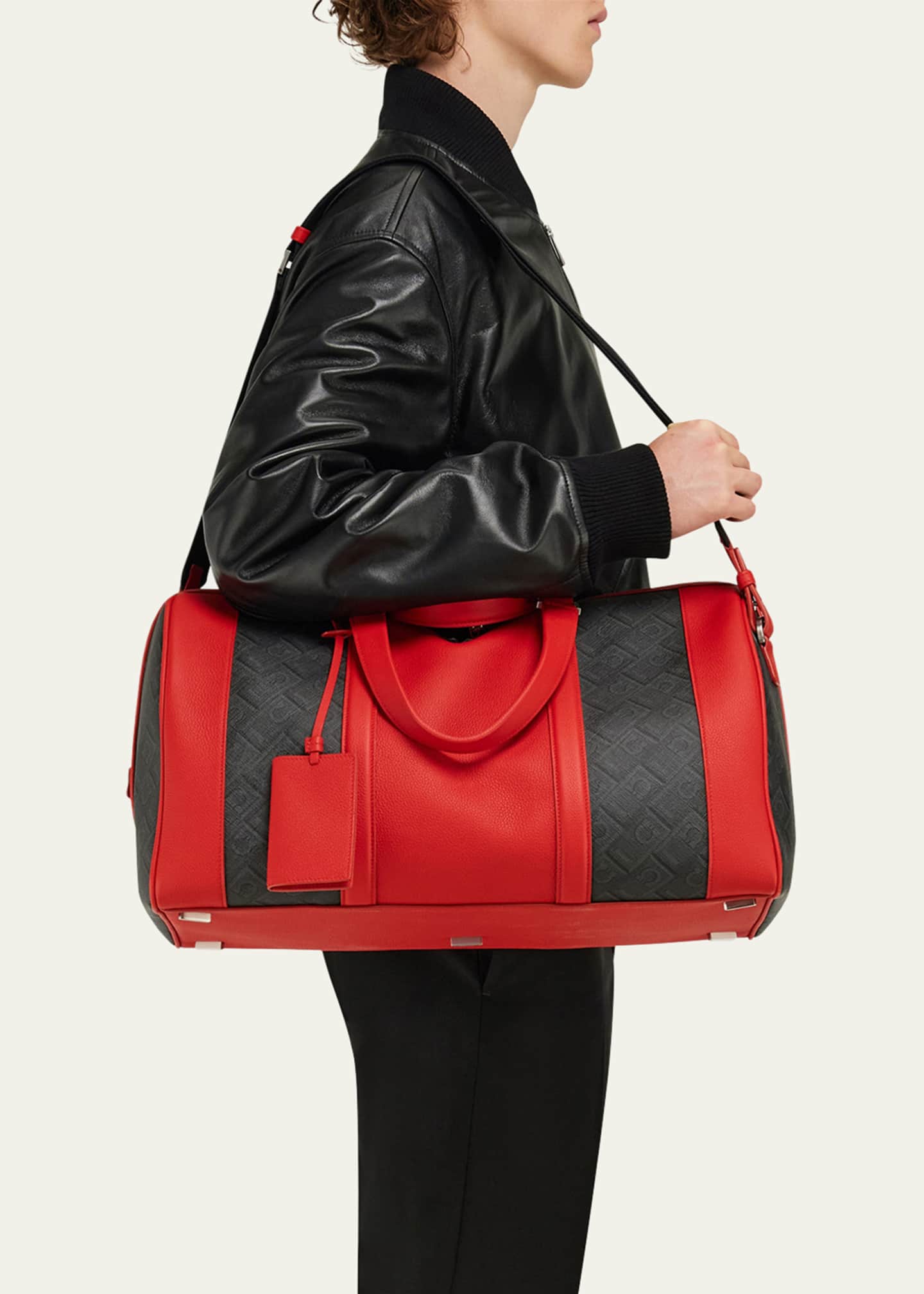 Ferragamo Men's Leather Monogram Duffel Bag Image 2 of 4