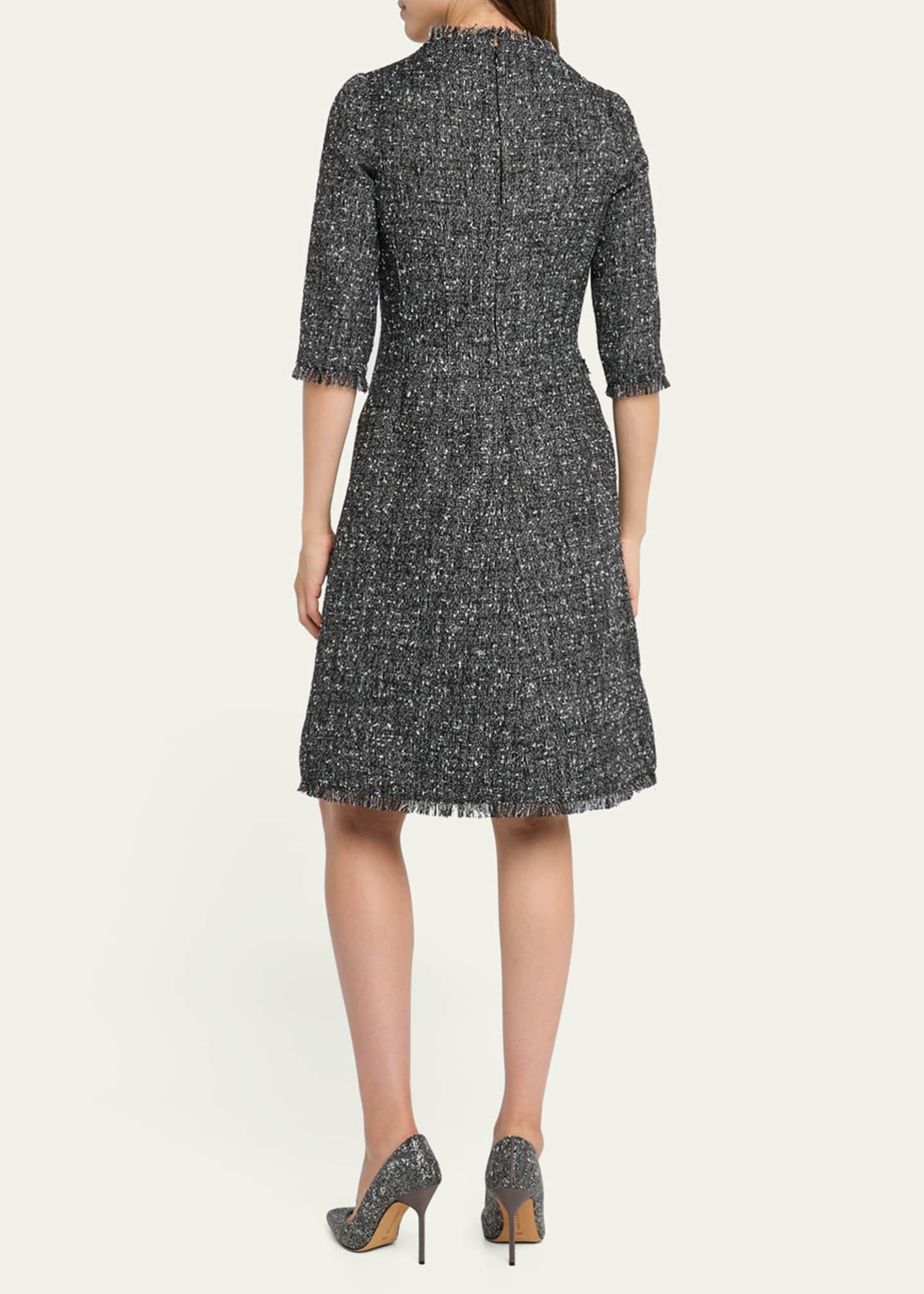 Rickie Freeman for Teri Jon Fringe-Trim Floral Applique Tweed Dress Image 3 of 5