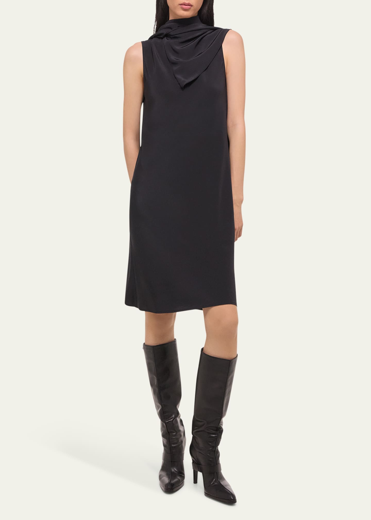 Helmut Lang Long-Sleeve Silk Scarf Dress Image 4 of 5
