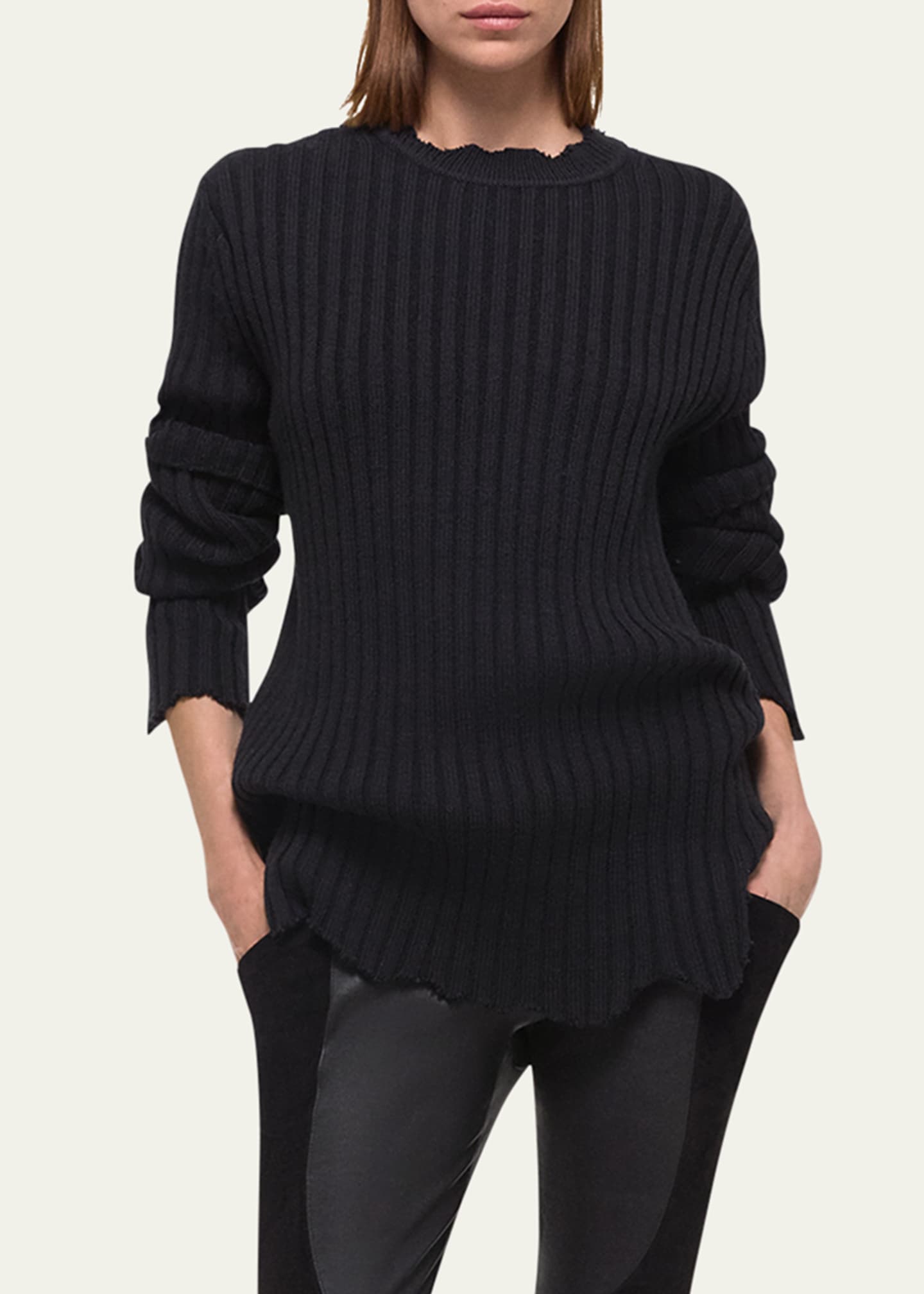 Helmut Lang Distressed Ribbed Crewneck Sweater Image 4 of 5