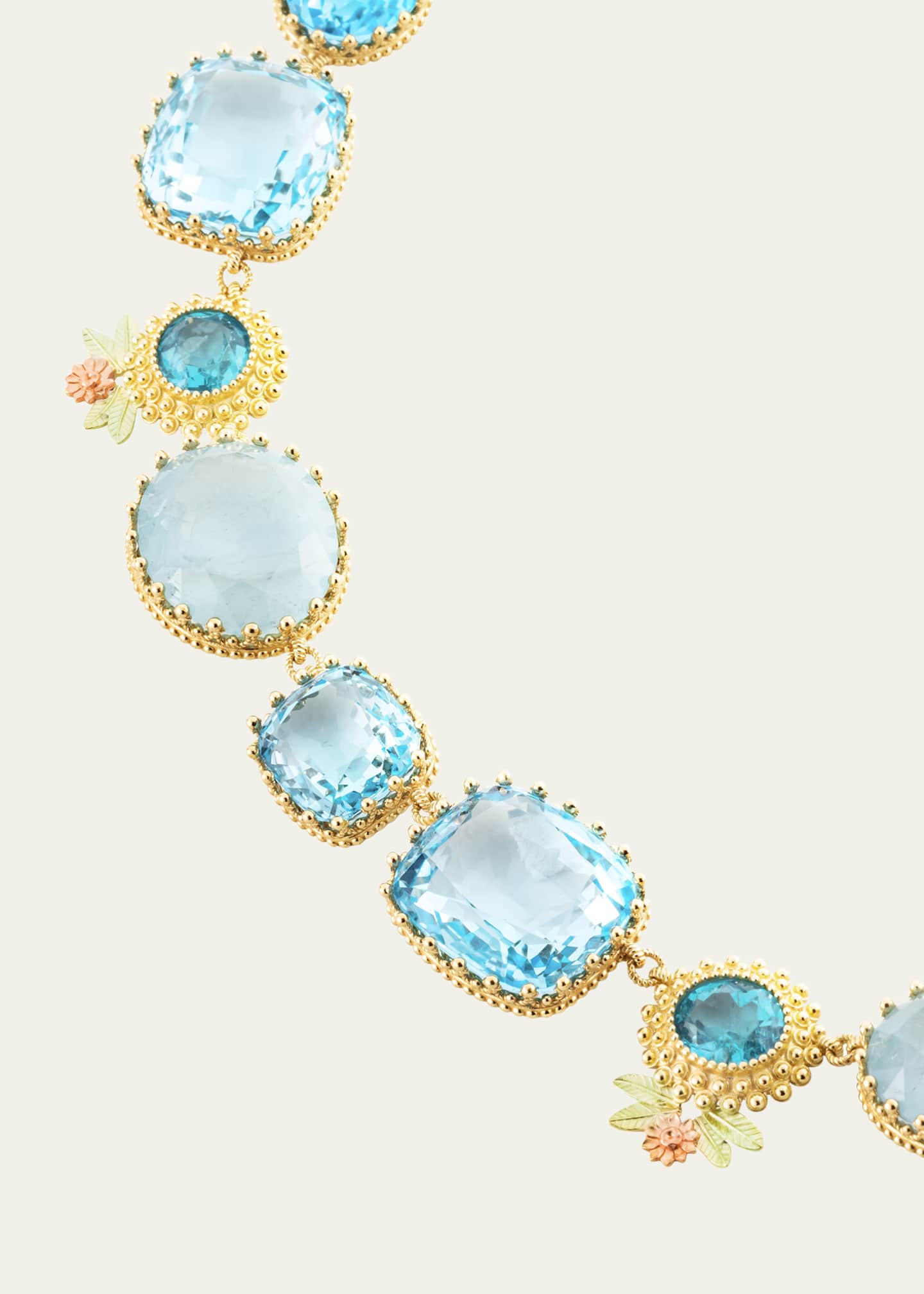 Mellerio Pierreries 18K Yellow, Green, and Rose Gold Floral Necklace with Aquamarine, Topaz, Apatite Image 2 of 2