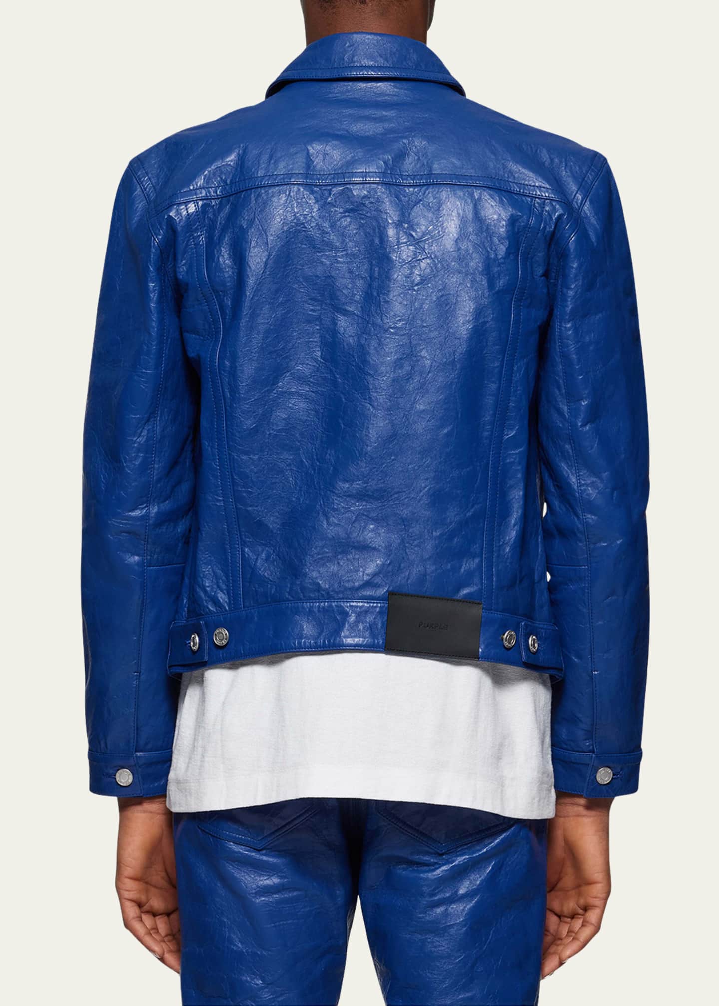 PURPLE Men's Leather Trucker Jacket Image 2 of 2