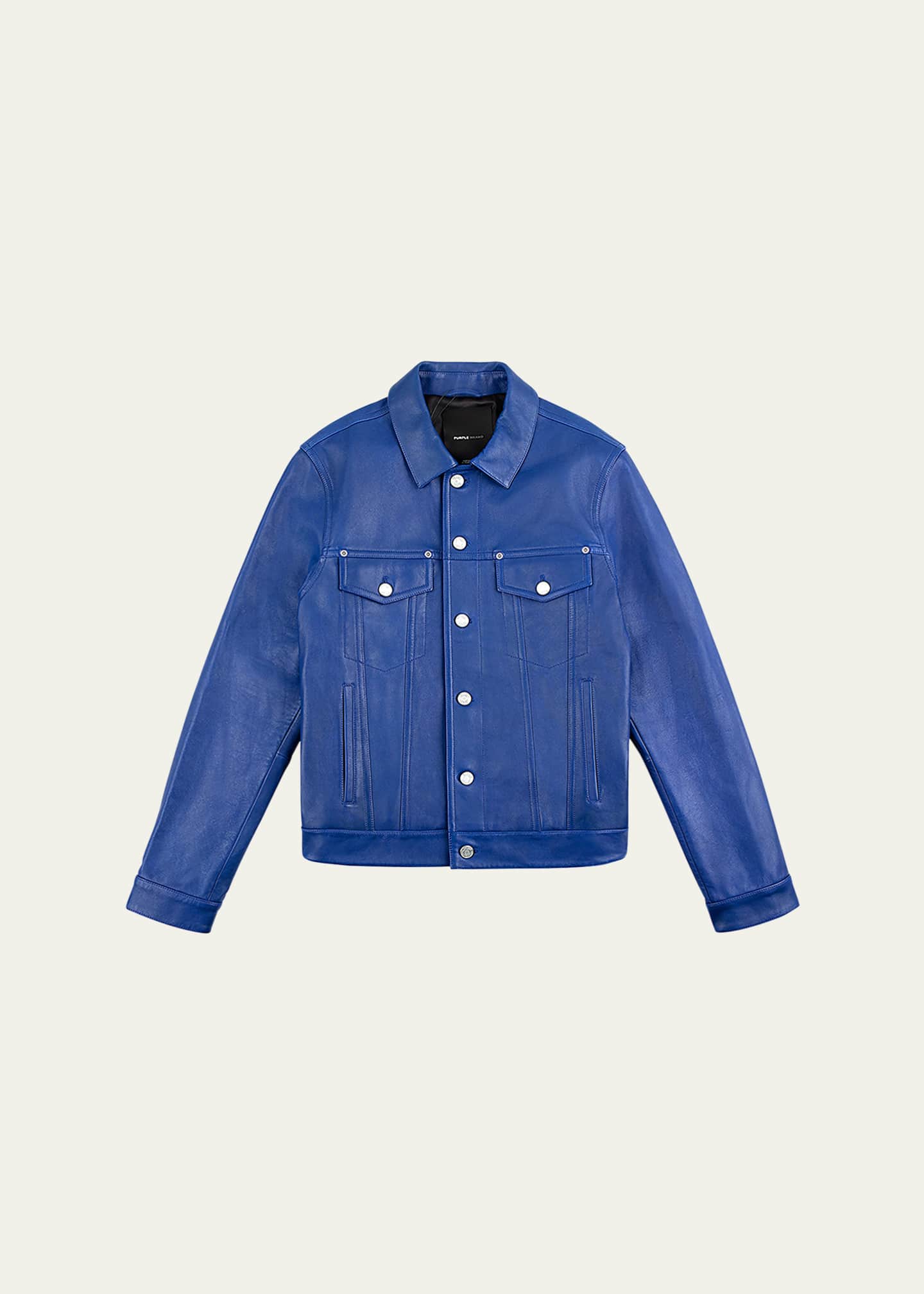 PURPLE Men's Leather Trucker Jacket Image 1 of 2