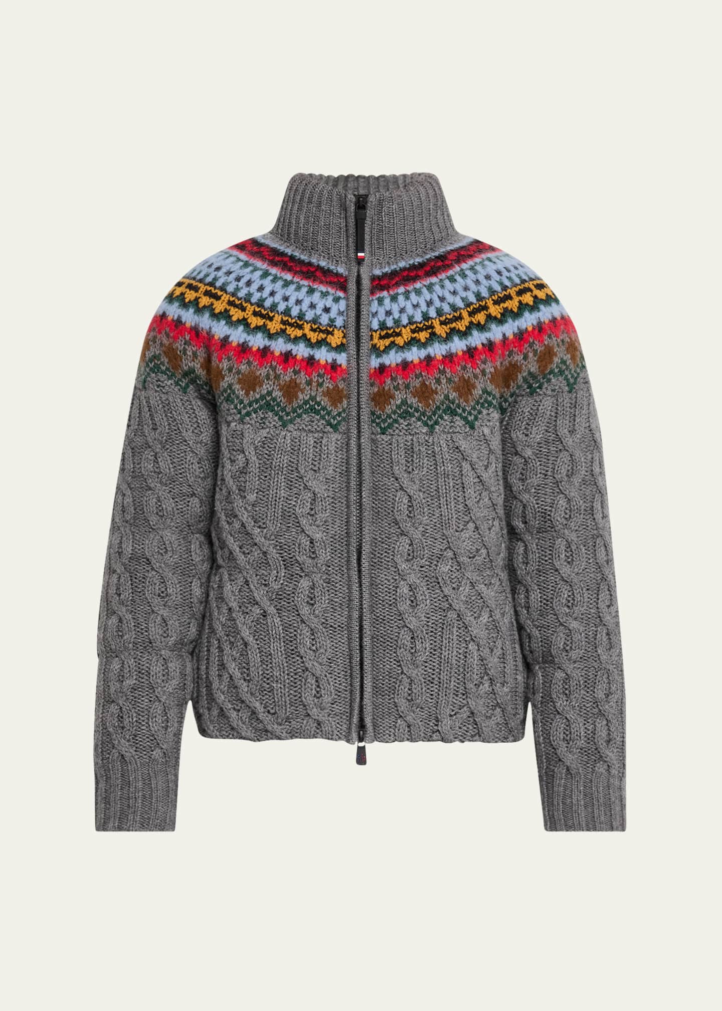Moncler Grenoble Men s Padded Wool Cable Knit Zip Up Sweater Bergdorf Goodman