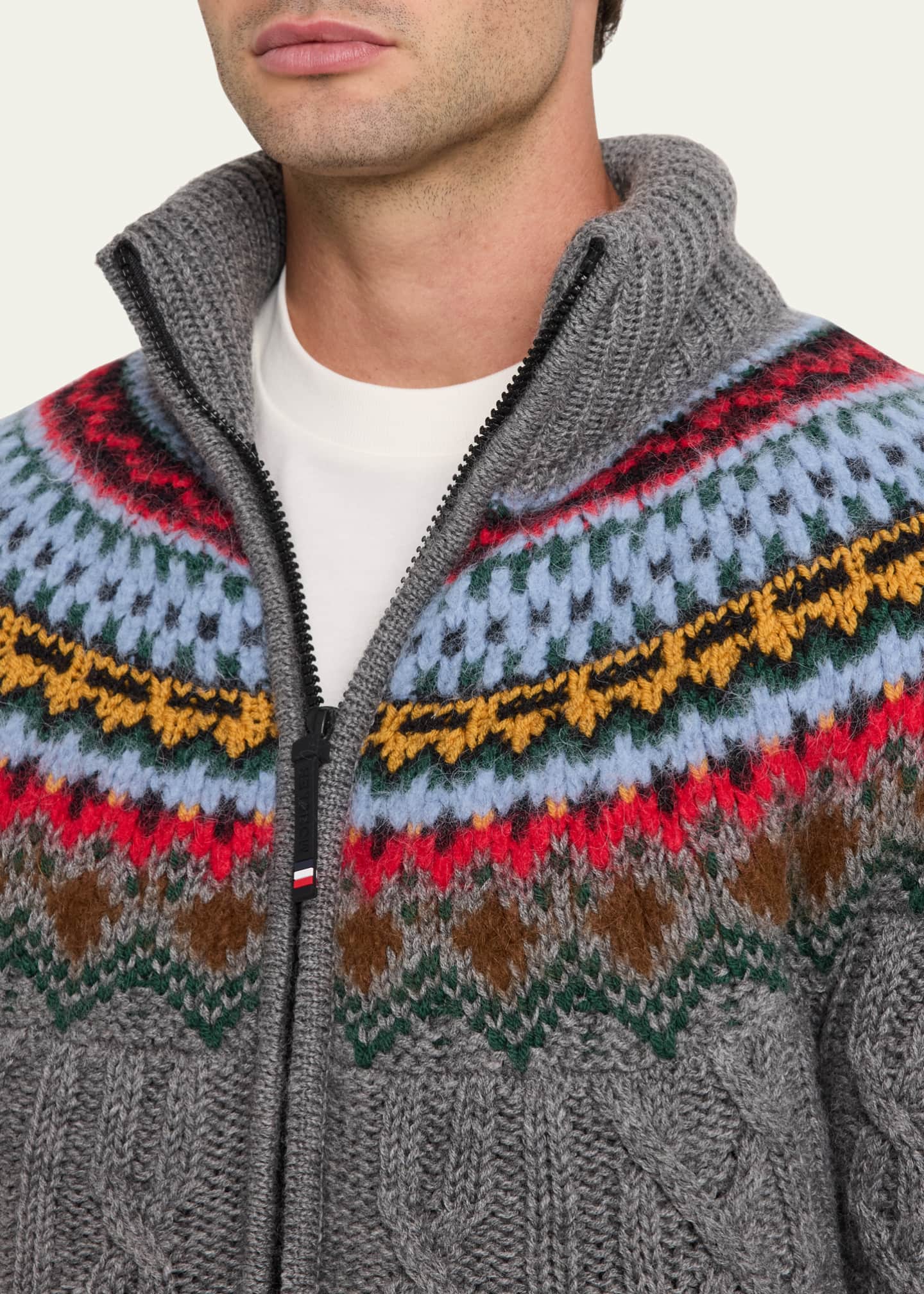 Moncler Grenoble Men's Padded Wool Cable-Knit Zip-Up Sweater Image 5 of 5