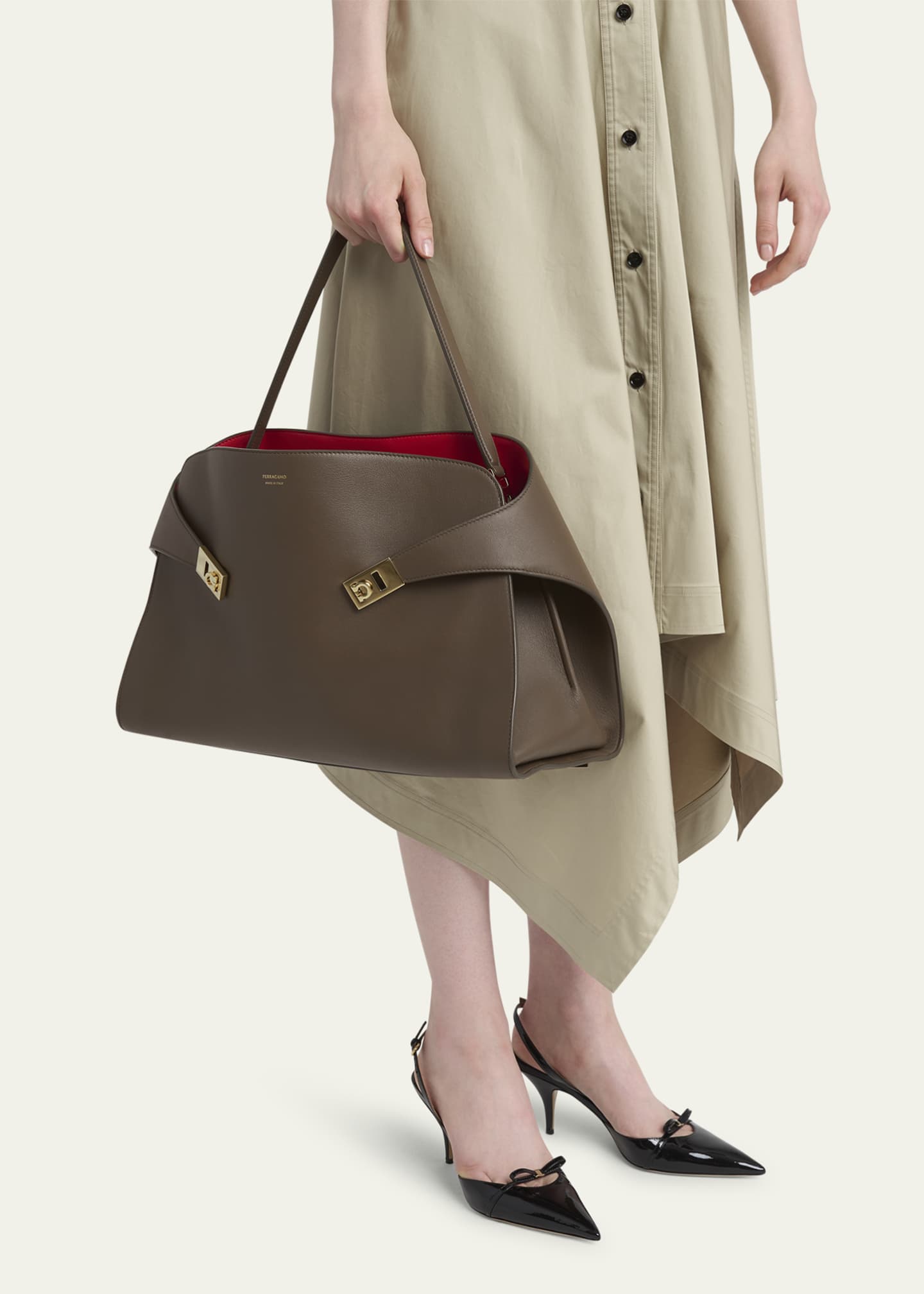 Ferragamo Large Hug Soft Bicolor Shoulder Bag Image 2 of 5