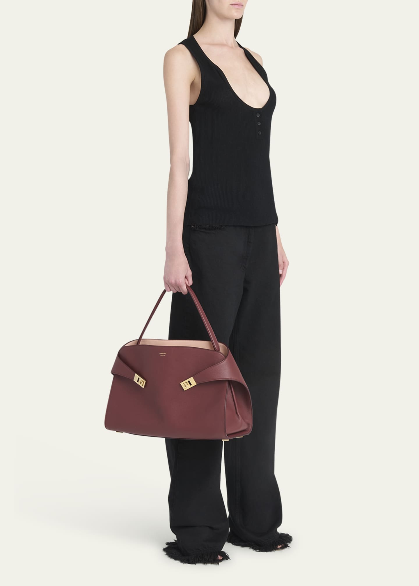 Ferragamo Large Hug Soft Bicolor Shoulder Bag Image 5 of 6