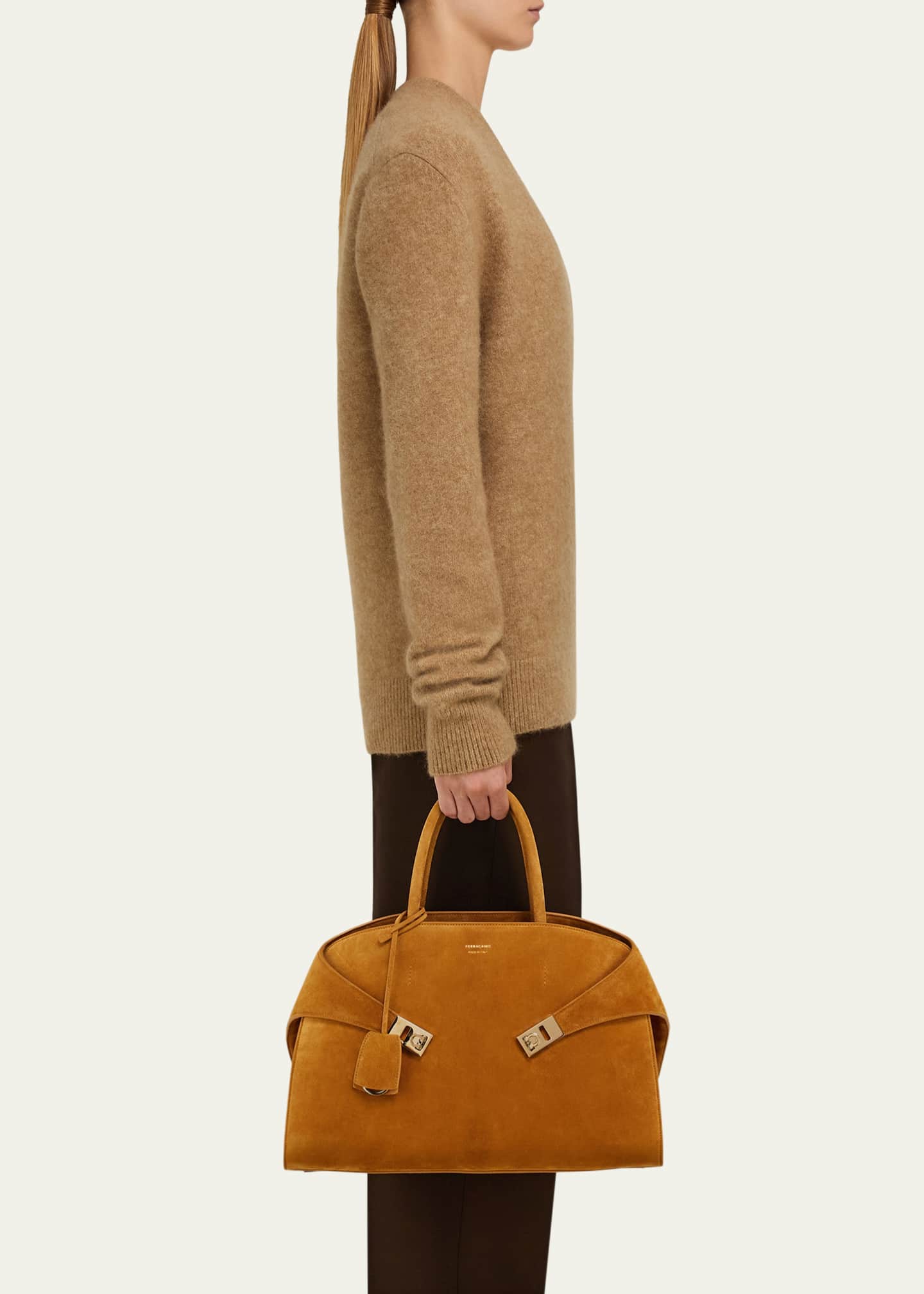 Ferragamo Hug Suede Top-Handle Bag Image 4 of 5