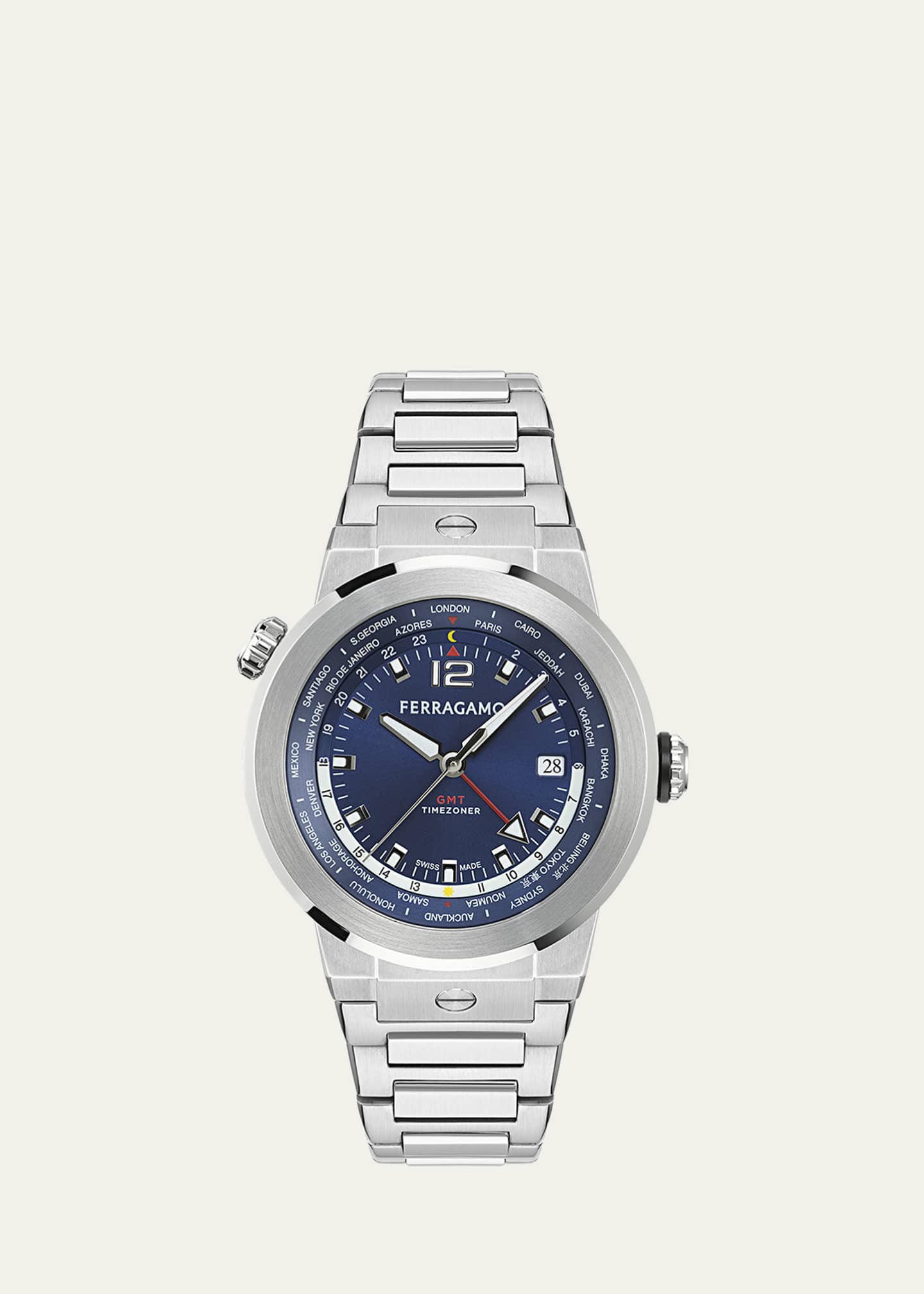 Ferragamo Men's F-80 GMT Stainless Steel Bracelet Watch, 43mm Image 1 of 4