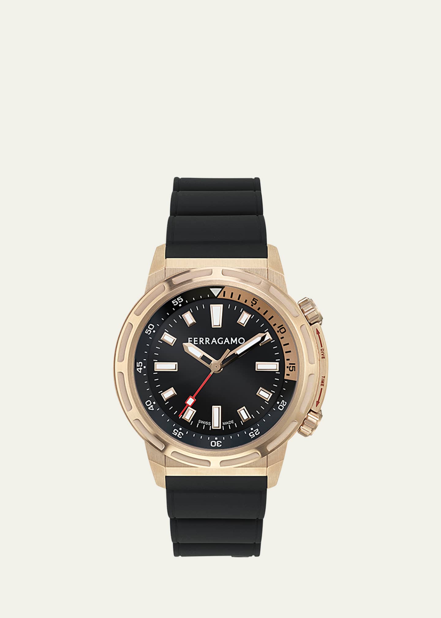 Ferragamo Men's Ferragamo Sport IP Rose Gold PU-Strap Watch, 46mm Image 1 of 4