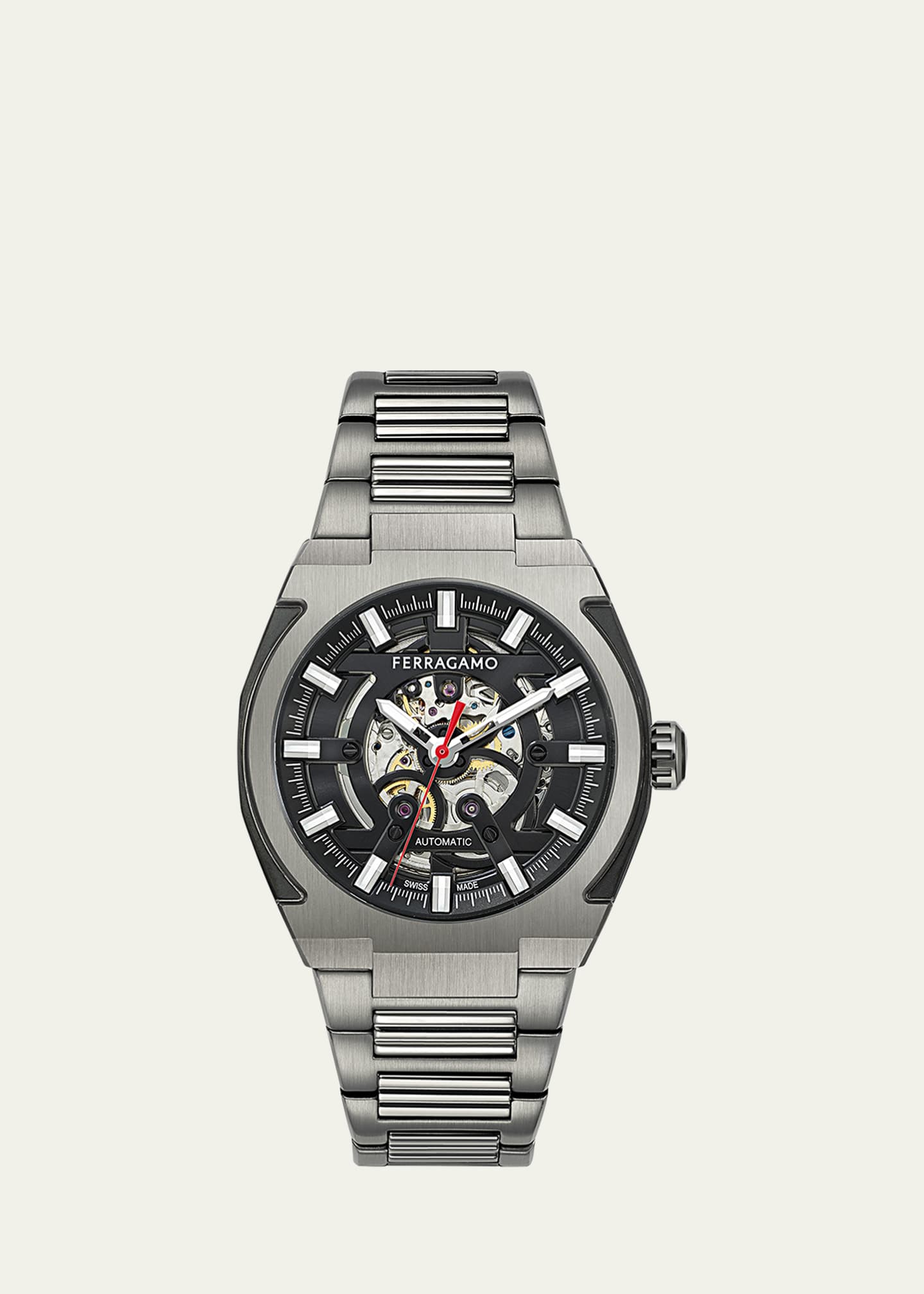 Ferragamo Men's Supreme Skeleton IP Gunmetal Bracelet Watch, 43mm Image 1 of 4