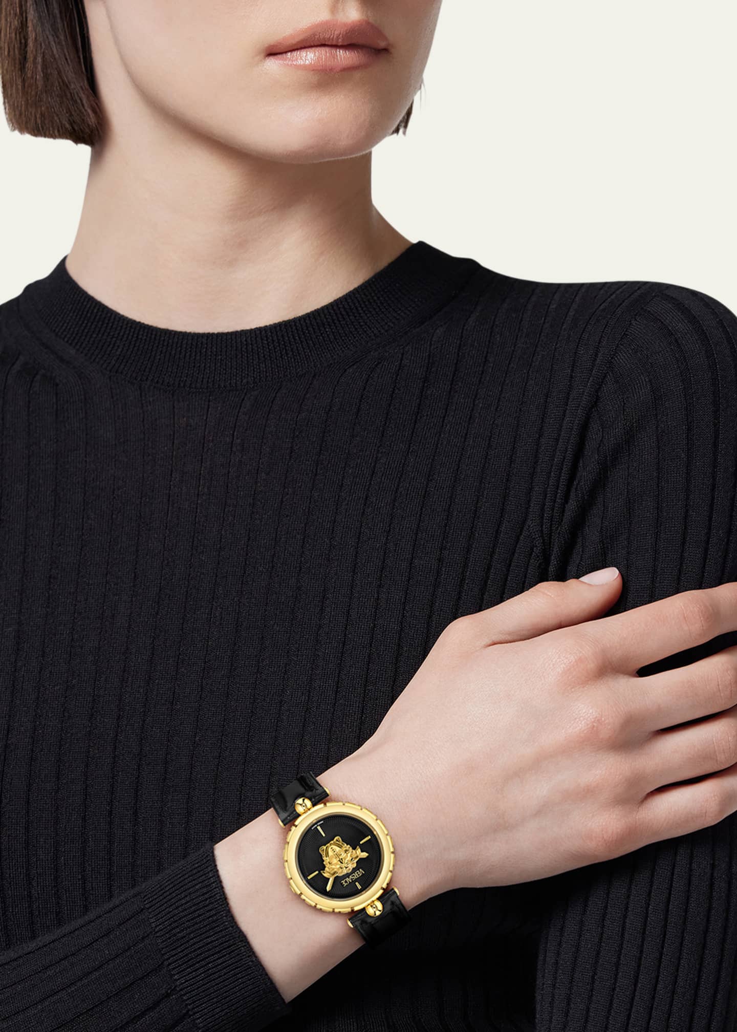 Versace 38mm Medusa Heritage Watch with Leather Strap, Black Image 2 of 5