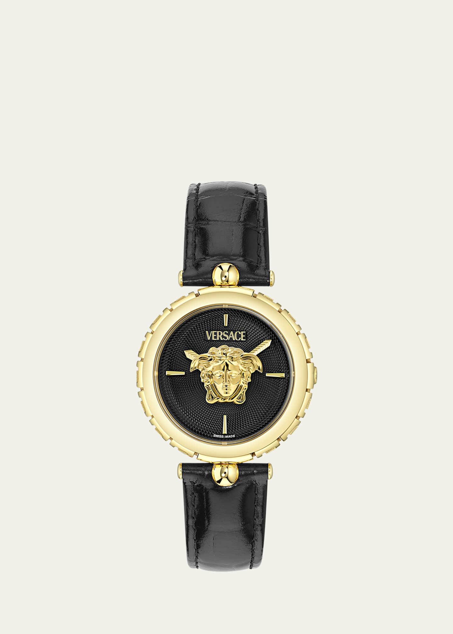 Versace 38mm Medusa Heritage Watch with Leather Strap, Black Image 1 of 5