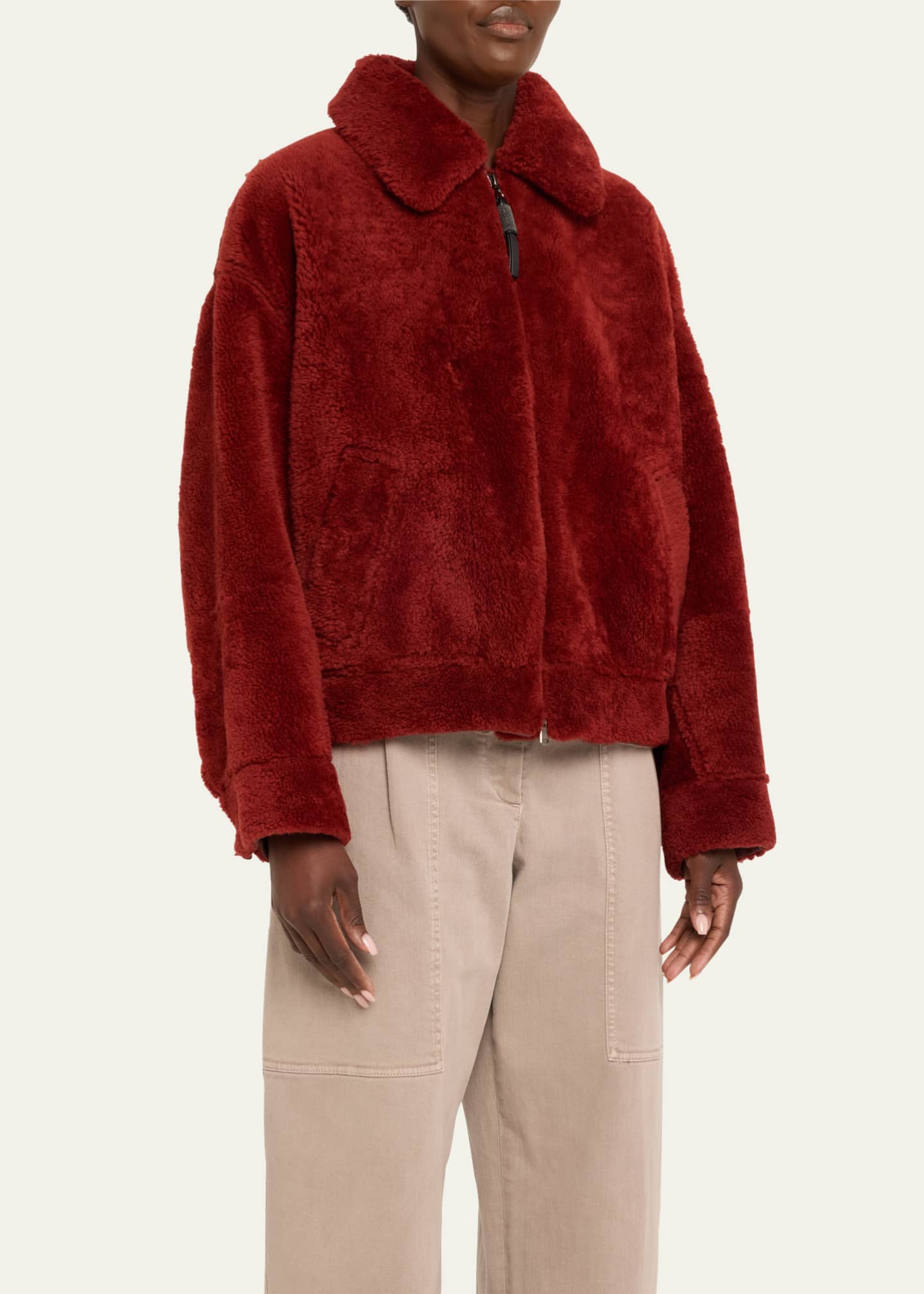 Brunello Cucinelli Dyed Shearling Short Jacket with Contrast Monili Zipper Image 4 of 5