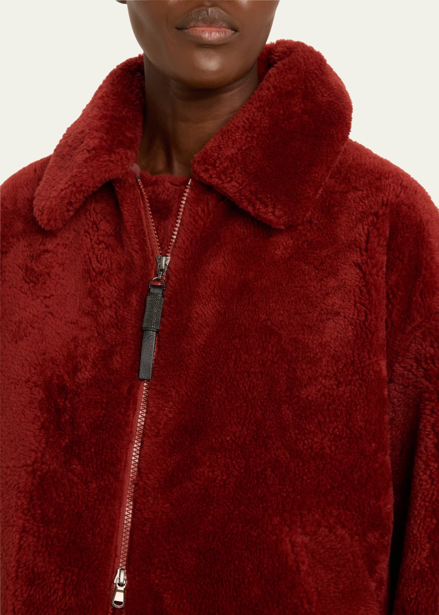 Brunello Cucinelli Dyed Shearling Short Jacket with Contrast Monili Zipper Image 5 of 5