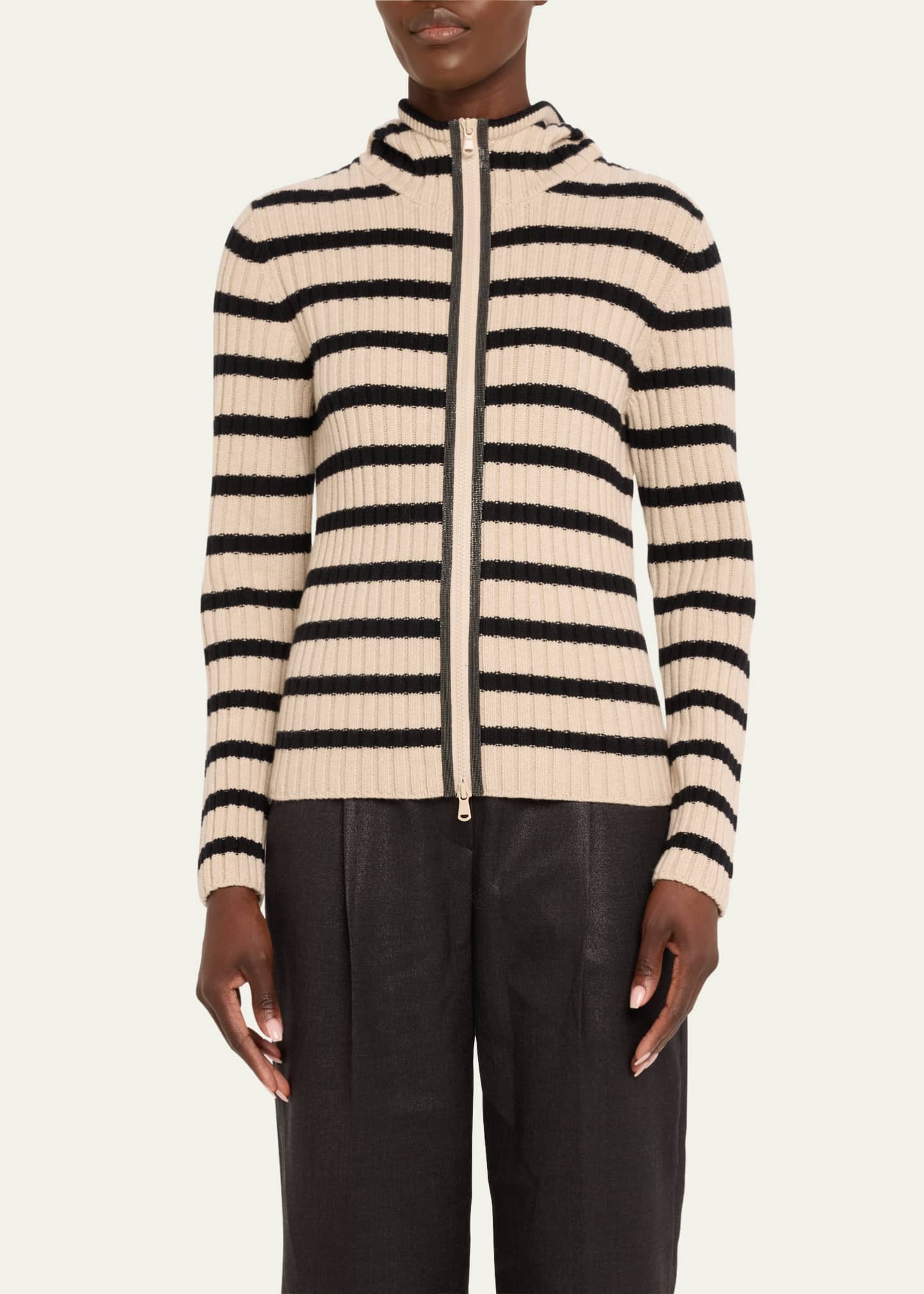 Brunello Cucinelli Cashmere Striped Zip-Up Cardigan Image 3 of 4