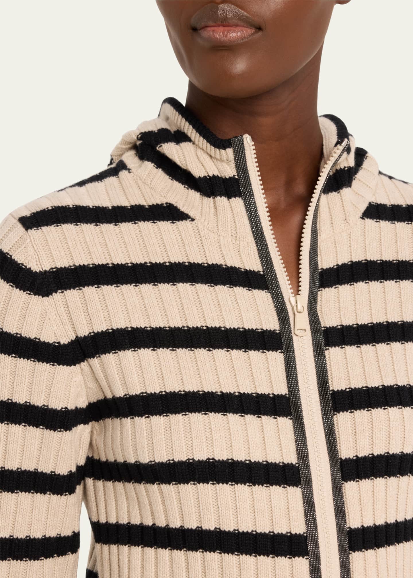 Brunello Cucinelli Cashmere Striped Zip-Up Cardigan Image 4 of 4