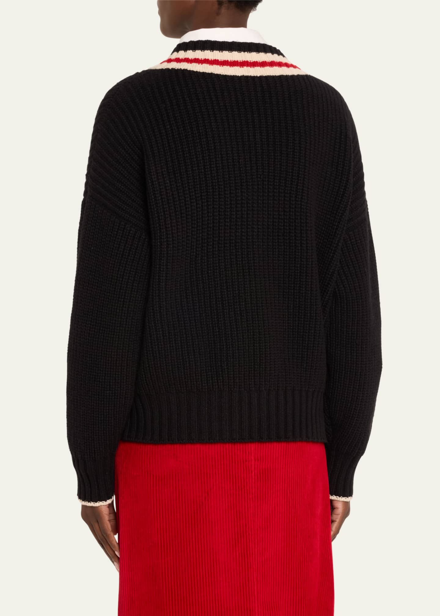 Brunello Cucinelli Cashmere English Ribbed Sweater with Varsity Stripes Image 3 of 5