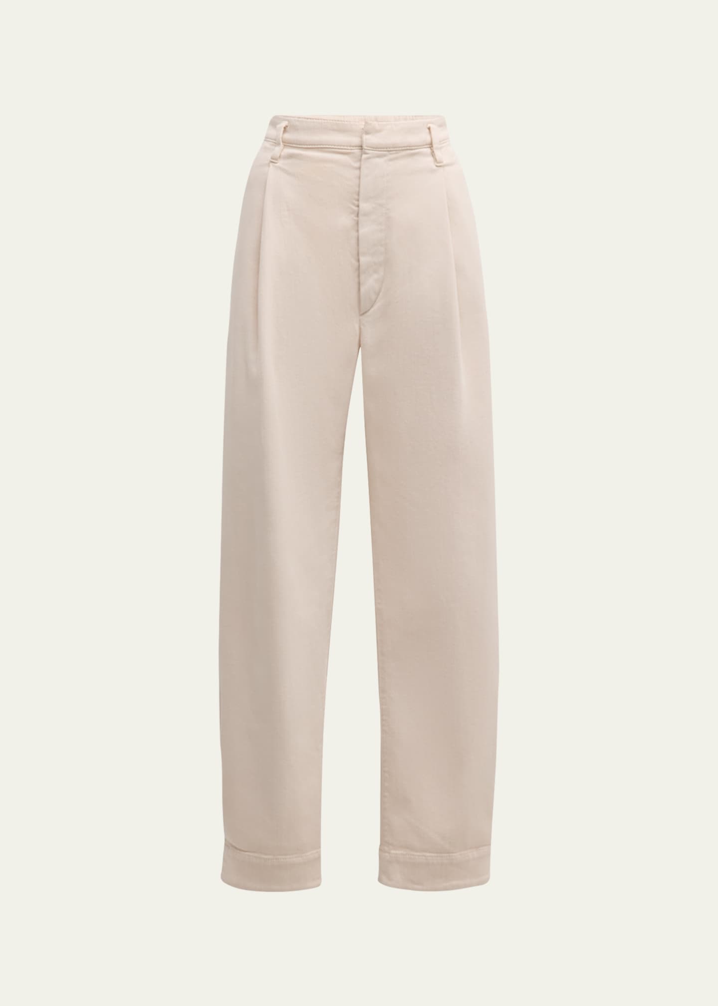 Brunello Cucinelli Pleated Straight-Leg Ankle Cotton Pants With Monili Belt Loop Image 1 of 5