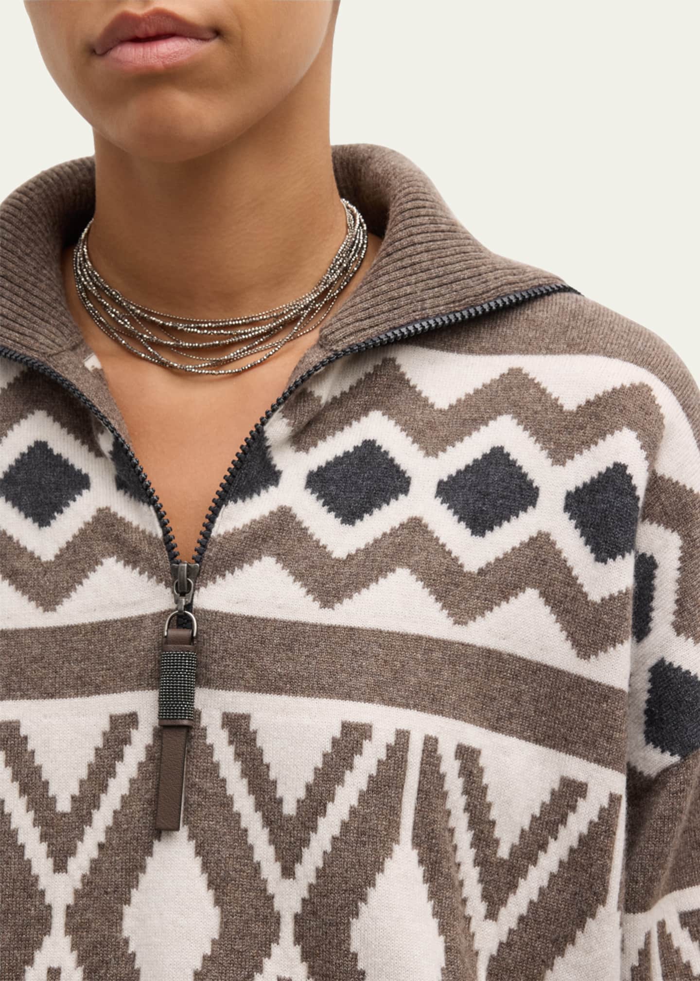 Brunello Cucinelli Retro Fairisle Jacquard Cashmere Quarter-Zip Sweater Image 4 of 4