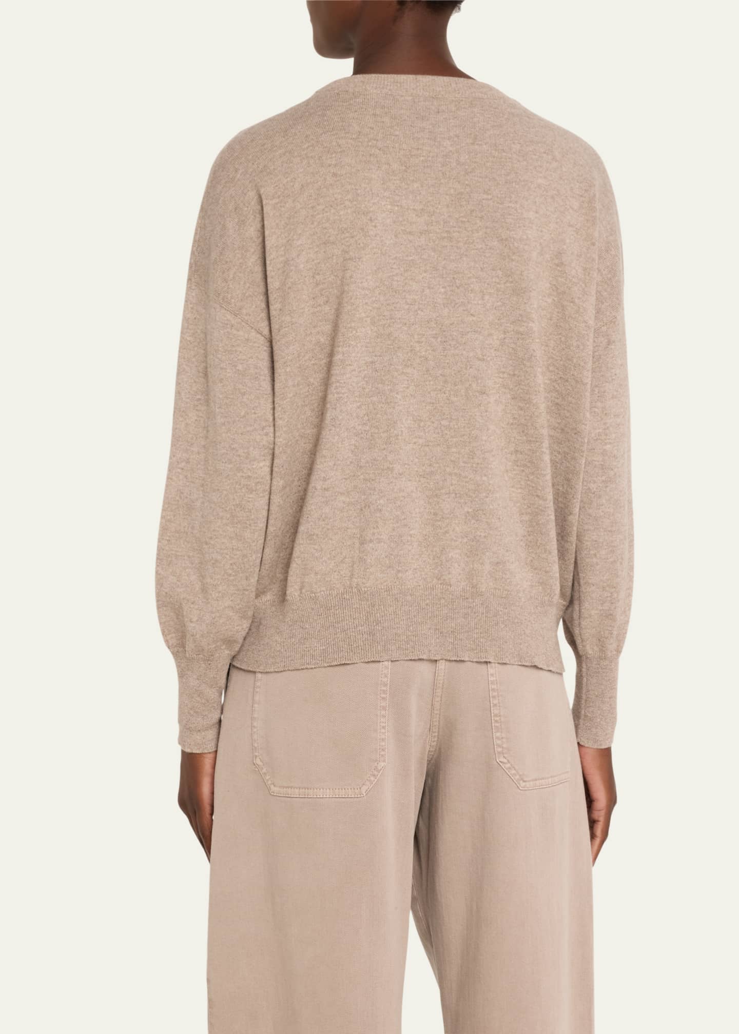 Brunello Cucinelli Two-Tone Cashmere Crewneck with Mountain Mosaic Sequins Image 3 of 4