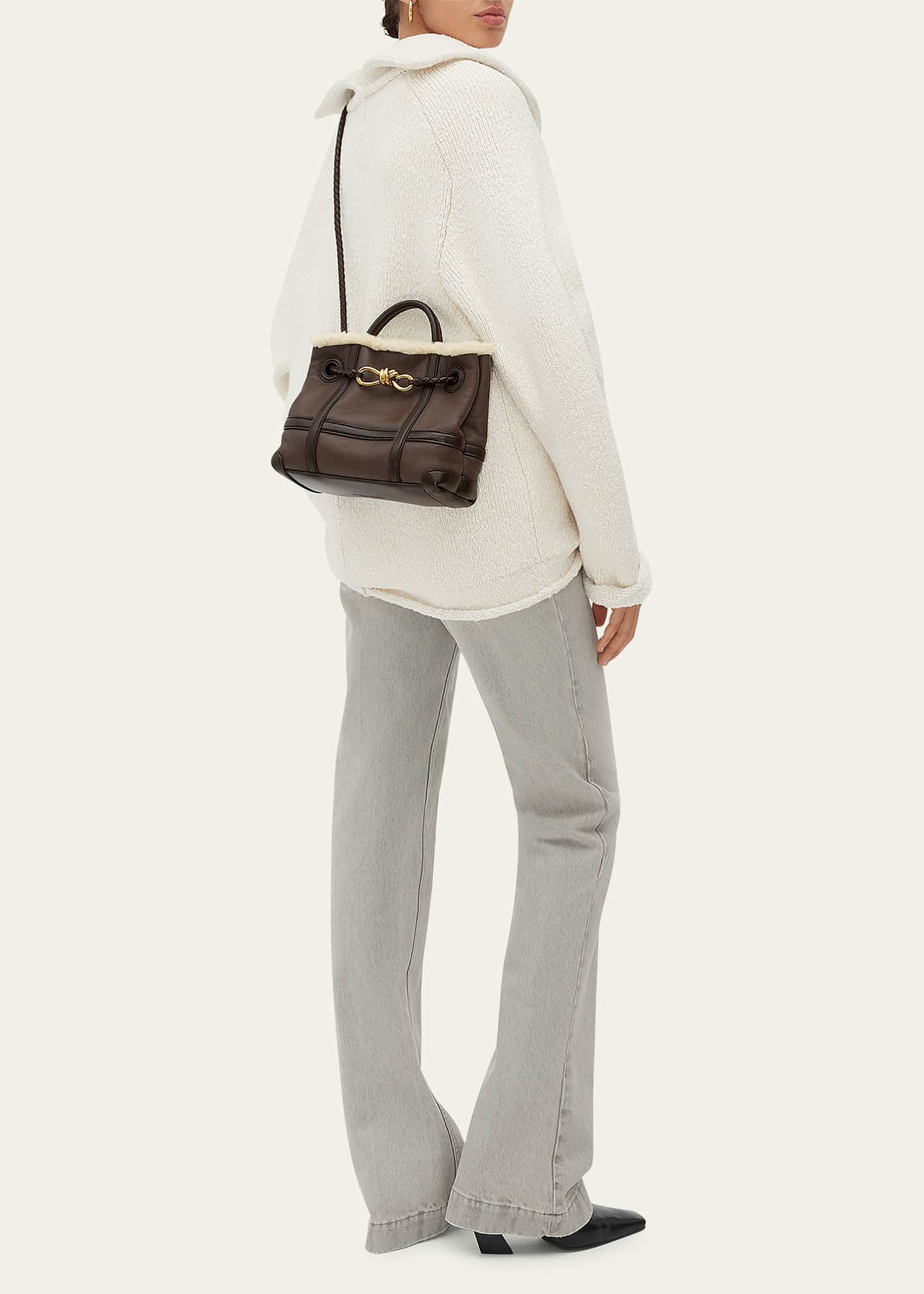 Bottega Veneta Andiamo Shearling Tote Bag Light Brown Teddy