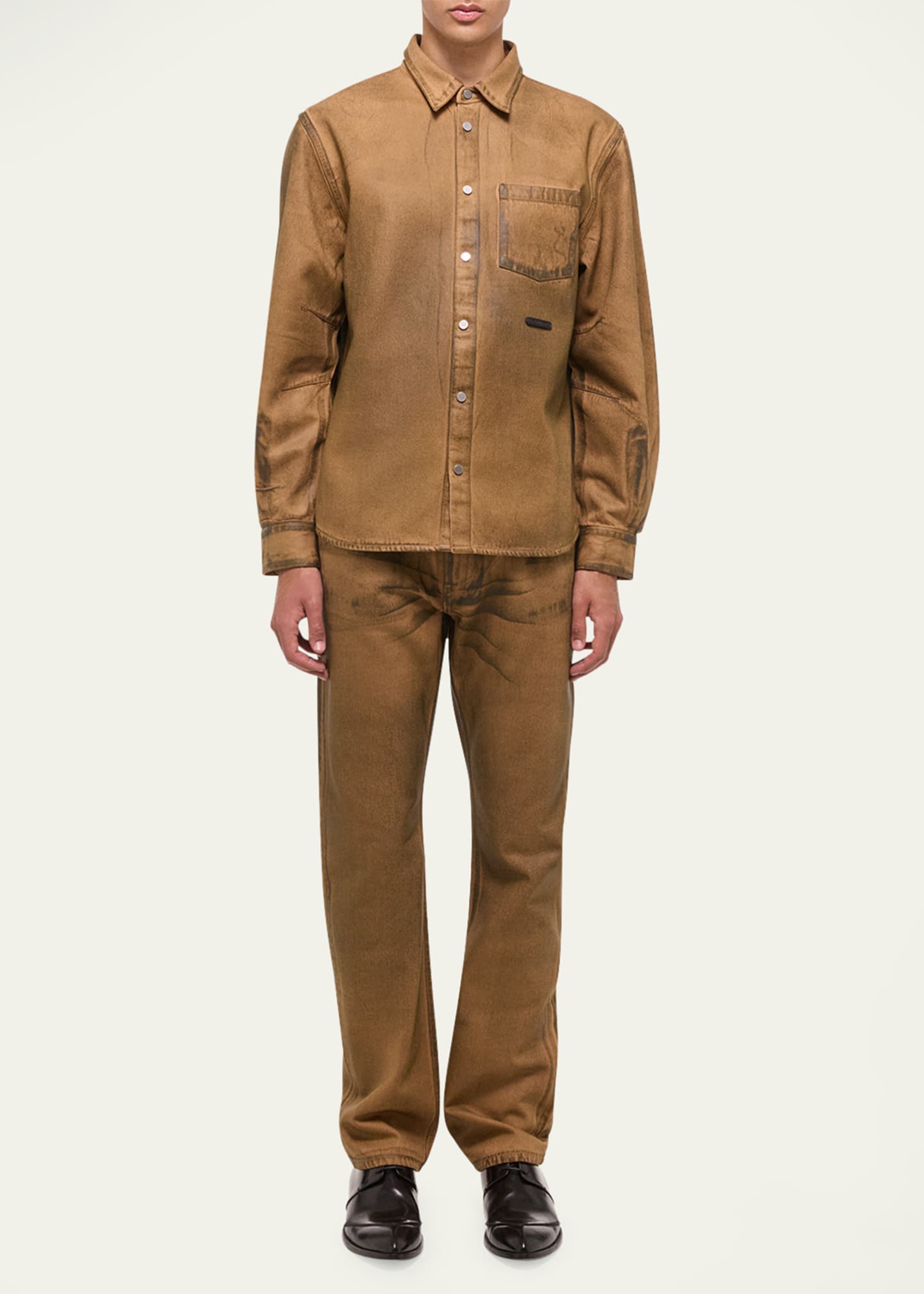 Helmut Lang Men's Curved Stained Denim Sport Shirt Image 2 of 5