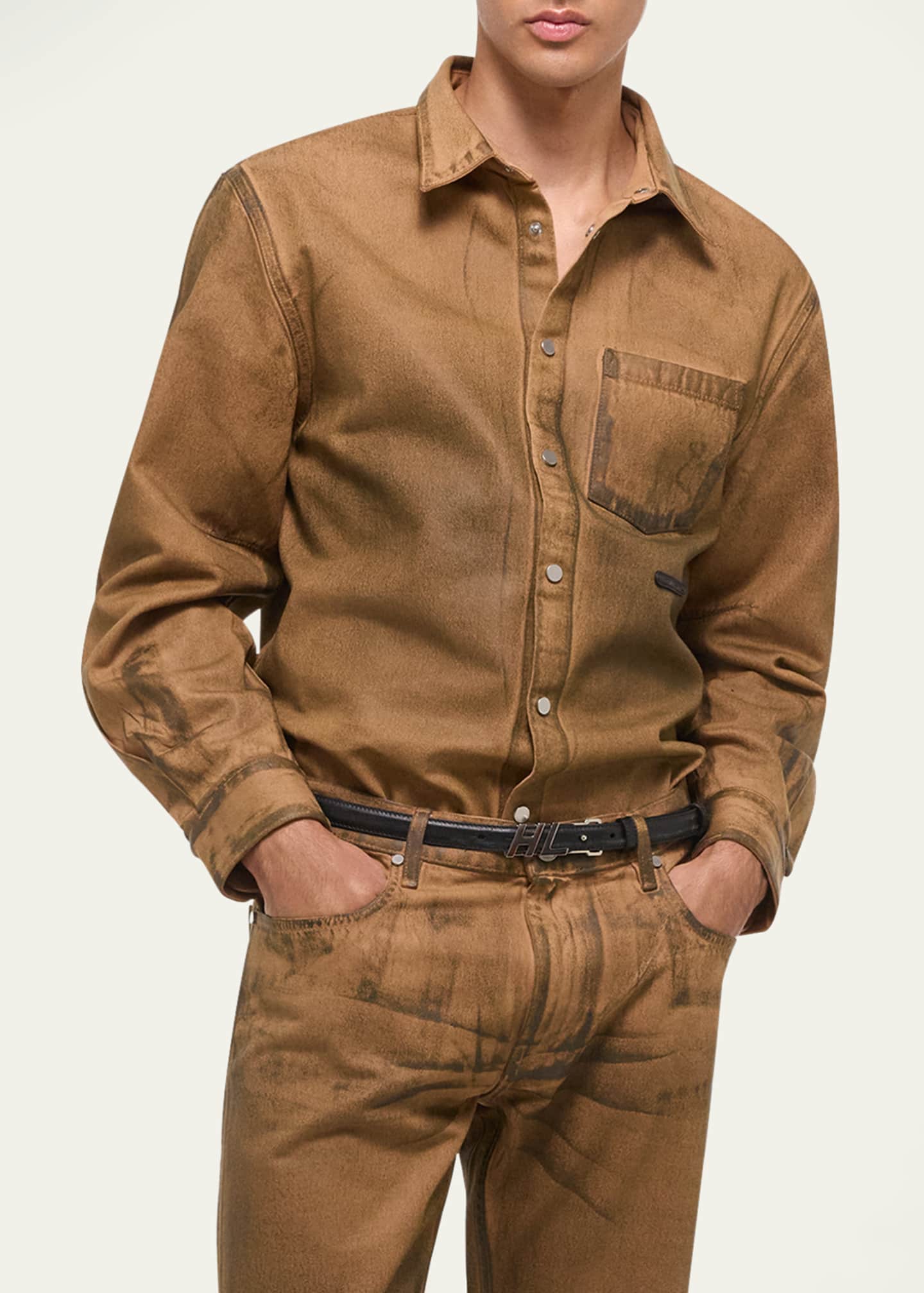 Helmut Lang Men's Curved Stained Denim Sport Shirt Image 4 of 5