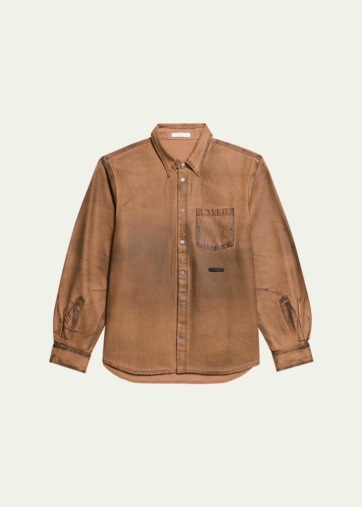 Helmut Lang Men's Curved Stained Denim Sport Shirt Image 1 of 5