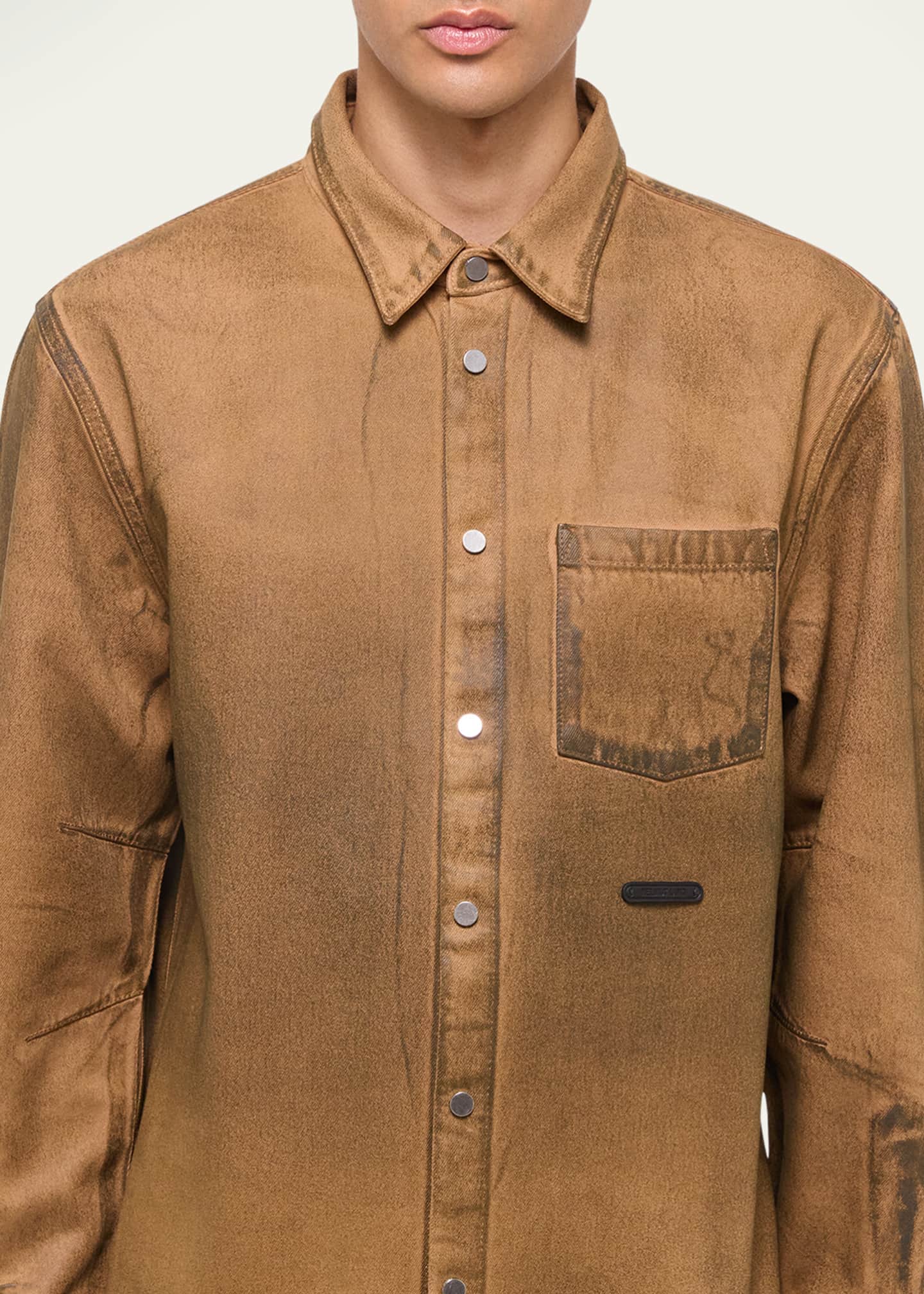 Helmut Lang Men's Curved Stained Denim Sport Shirt Image 5 of 5