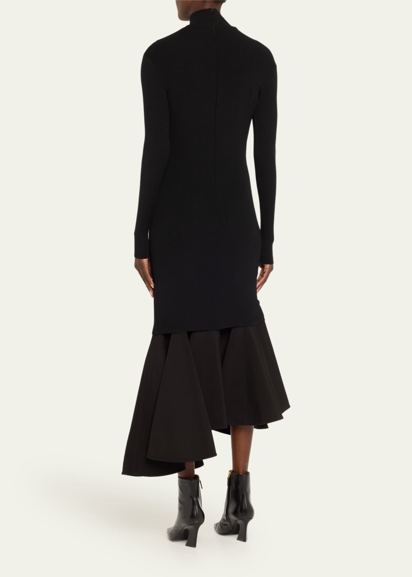 Bottega Veneta Asymmetric Mixed-Media Turtleneck Midi Dress Image 3 of 5