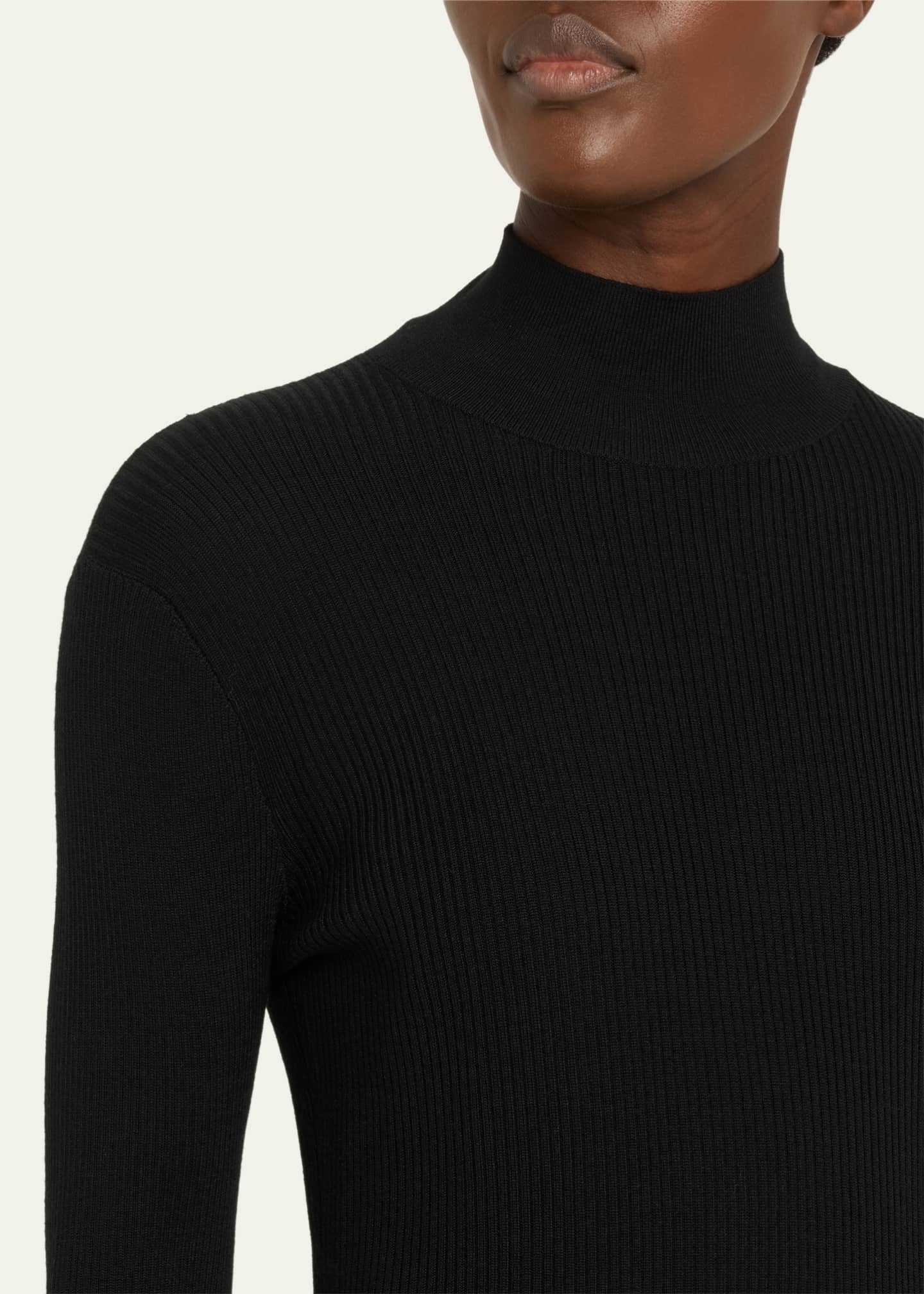 Bottega Veneta Asymmetric Mixed-Media Turtleneck Midi Dress Image 5 of 5