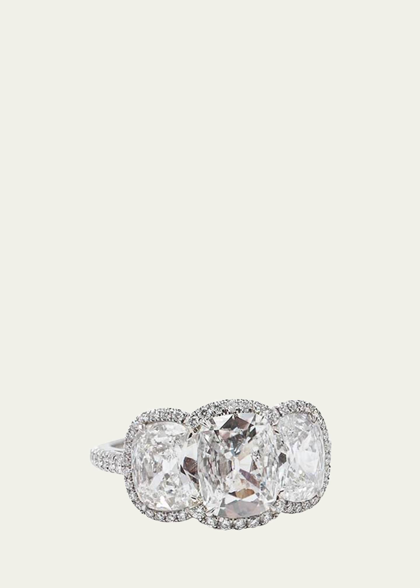 Bayco 18K White Gold 3-Stone Antique Cushion-Cut Diamond Ring