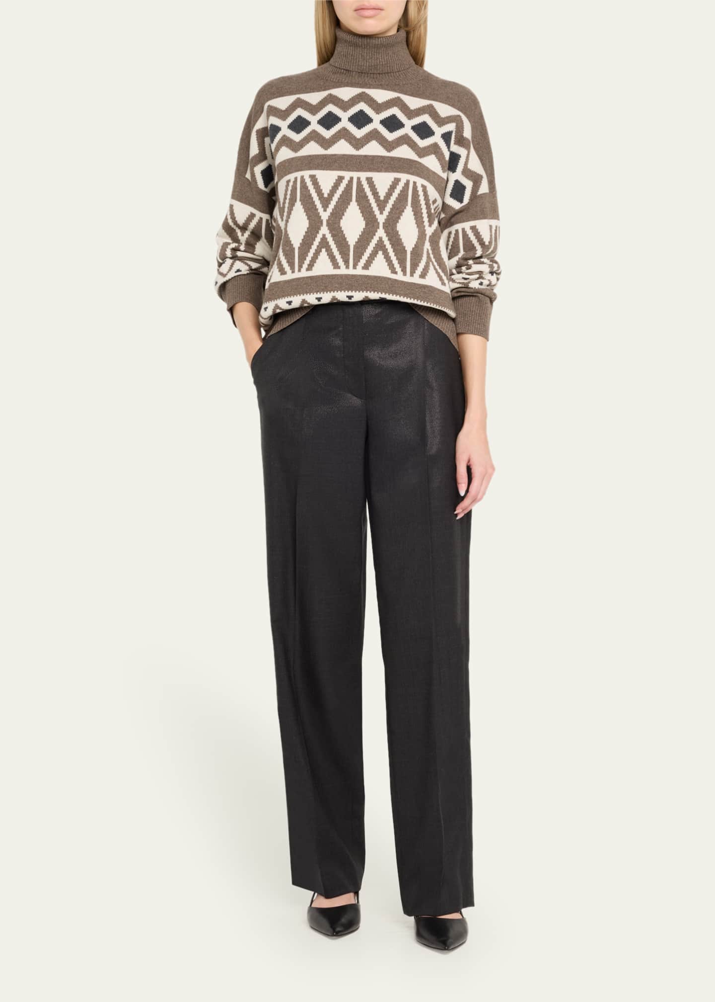 Brunello Cucinelli Retro Jacquard Cashmere Wool Turtleneck Sweater Image 2 of 5
