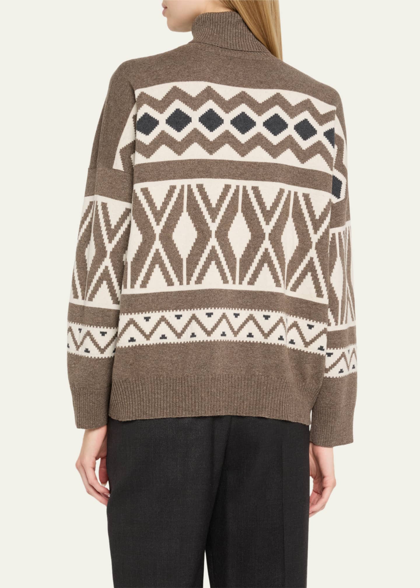 Brunello Cucinelli Retro Jacquard Cashmere Wool Turtleneck Sweater Image 3 of 5