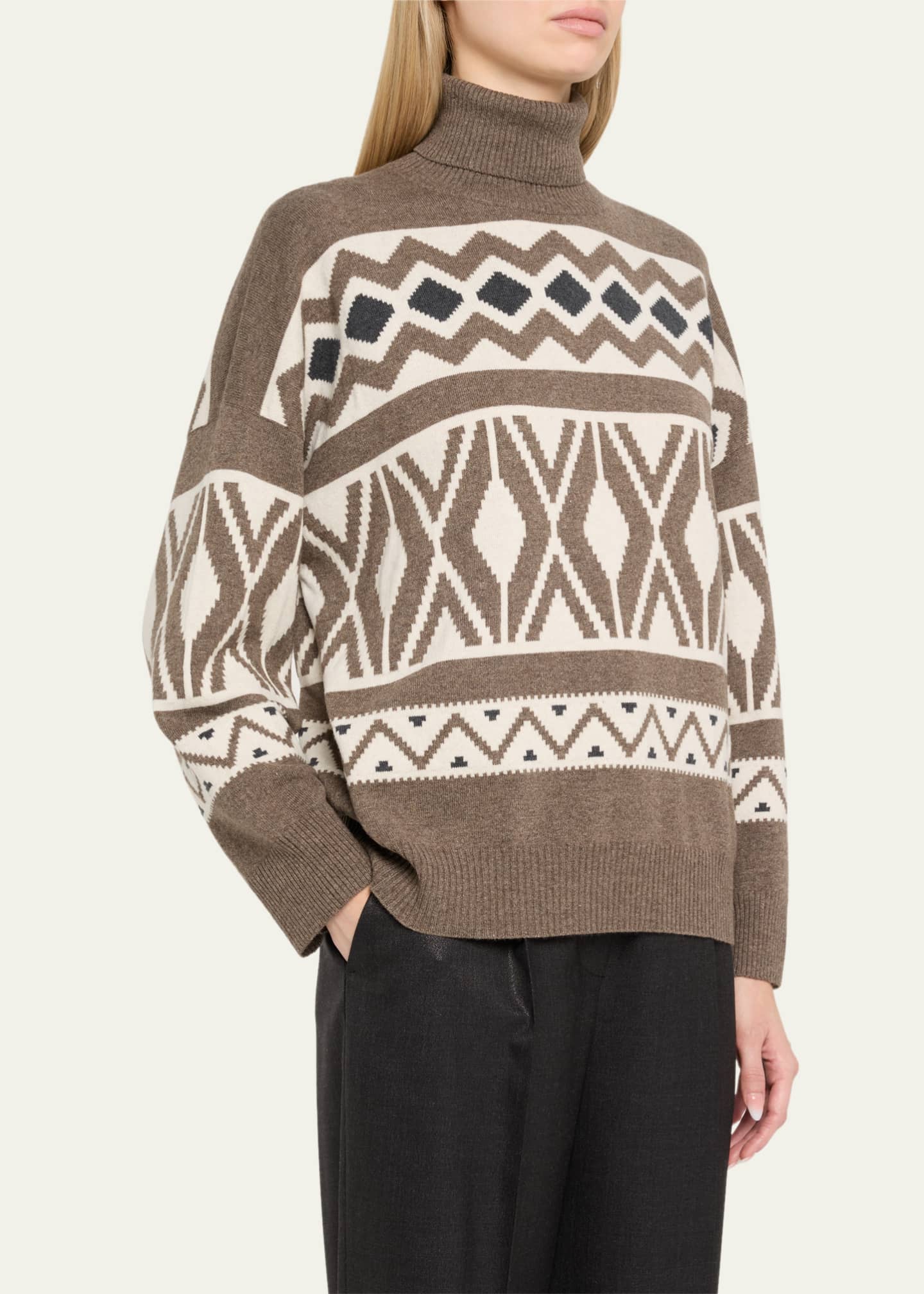 Brunello Cucinelli Retro Jacquard Cashmere Wool Turtleneck Sweater Image 4 of 5