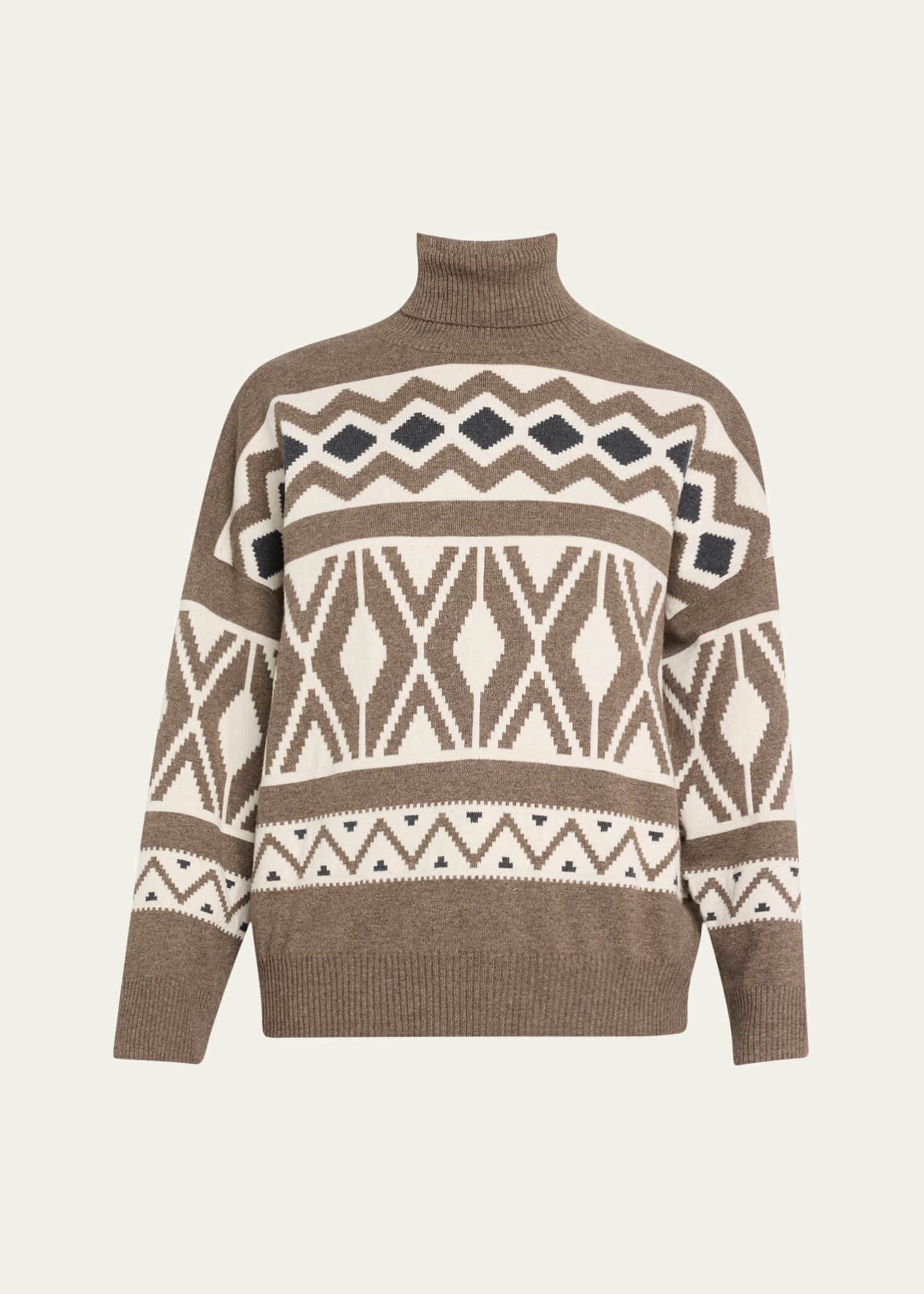 Brunello Cucinelli Retro Jacquard Cashmere Wool Turtleneck Sweater Image 1 of 5