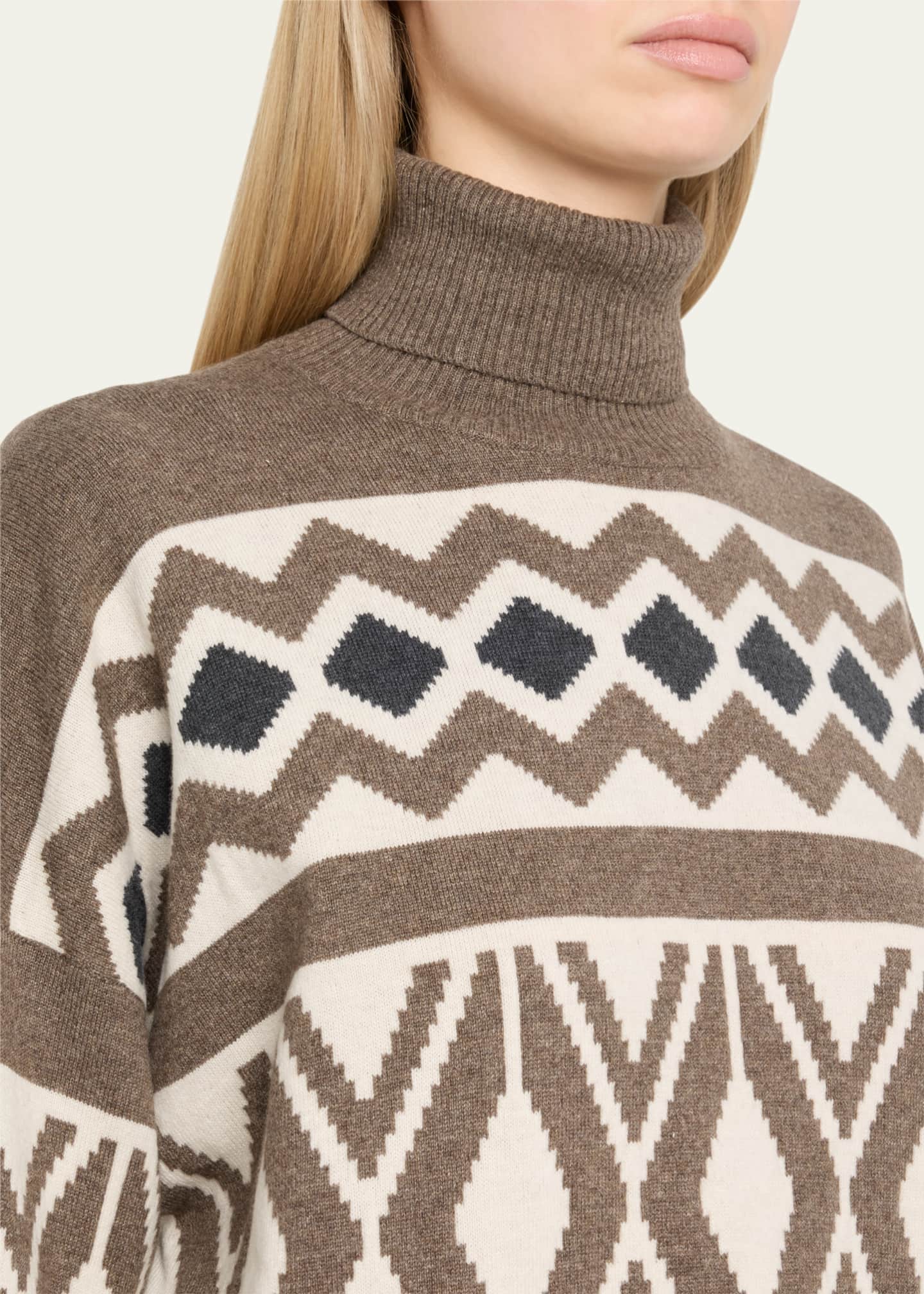 Brunello Cucinelli Retro Jacquard Cashmere Wool Turtleneck Sweater Image 5 of 5