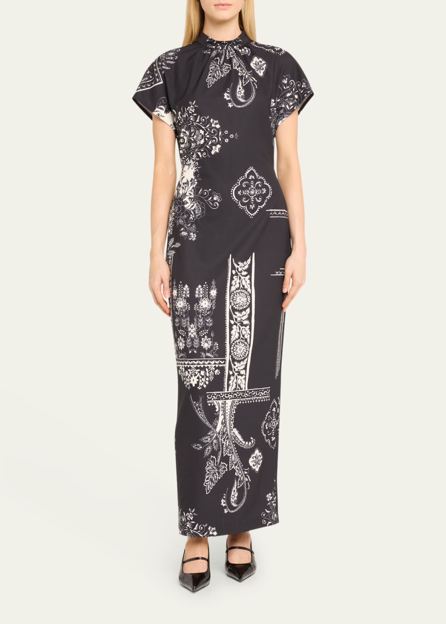 Lela Rose Stella Printed Short-Sleeve Maxi Dress Image 2 of 5