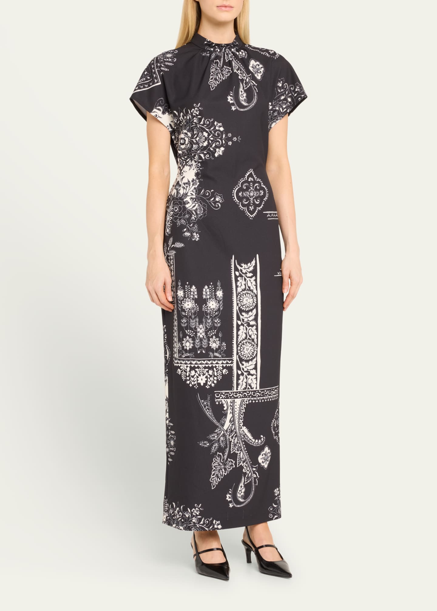 Lela Rose Stella Printed Short-Sleeve Maxi Dress Image 4 of 5