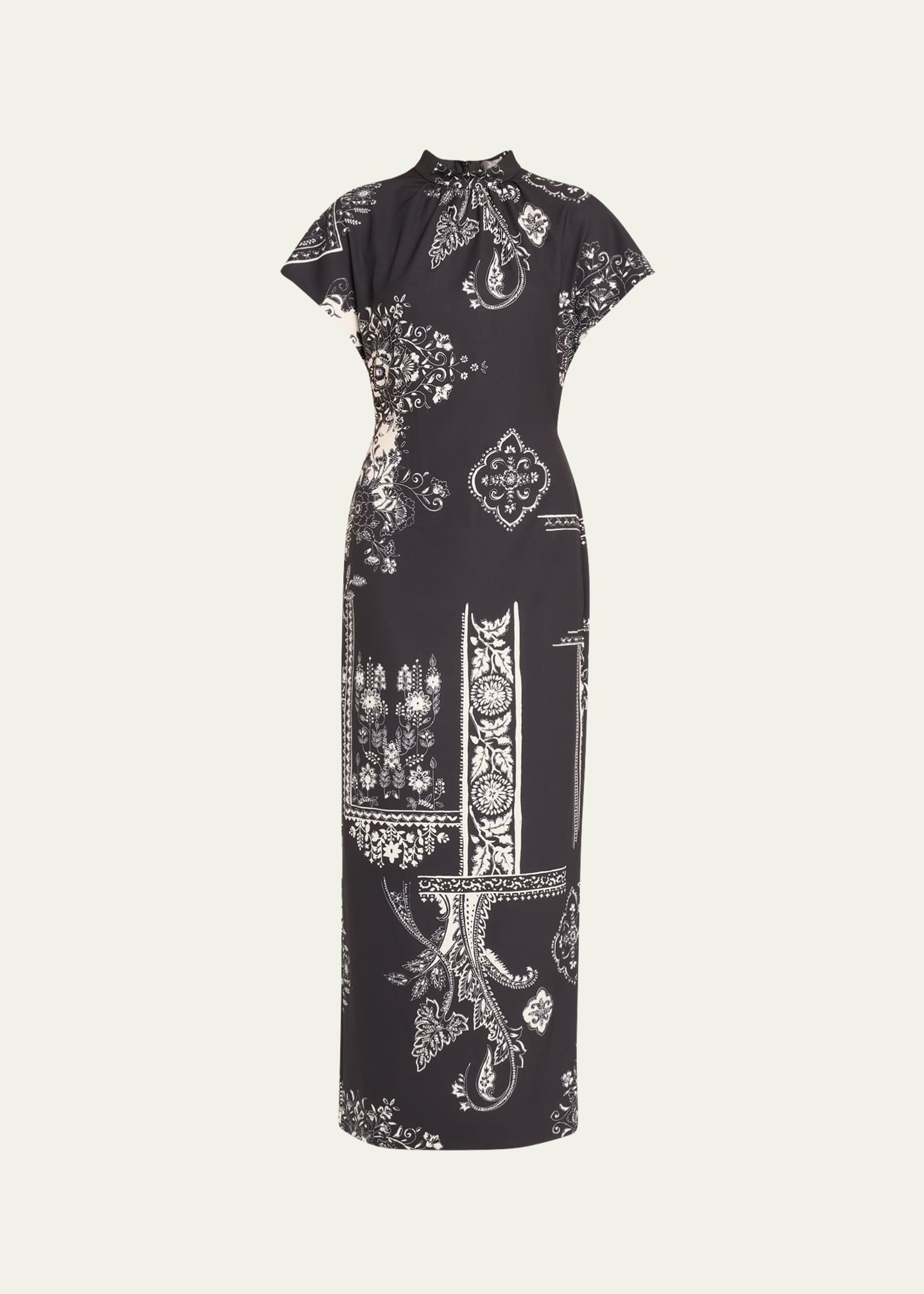 Lela Rose Stella Printed Short-Sleeve Maxi Dress Image 1 of 5