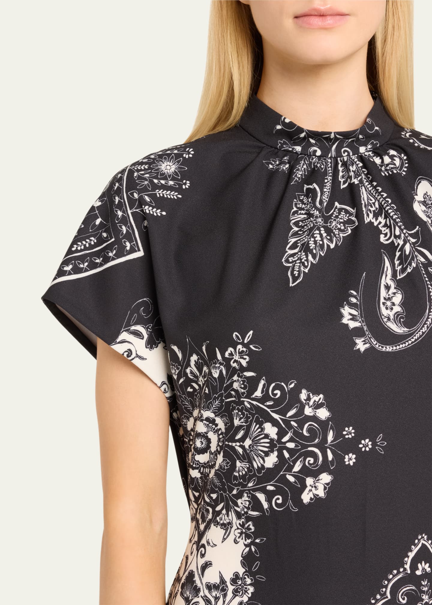 Lela Rose Stella Printed Short-Sleeve Maxi Dress Image 5 of 5