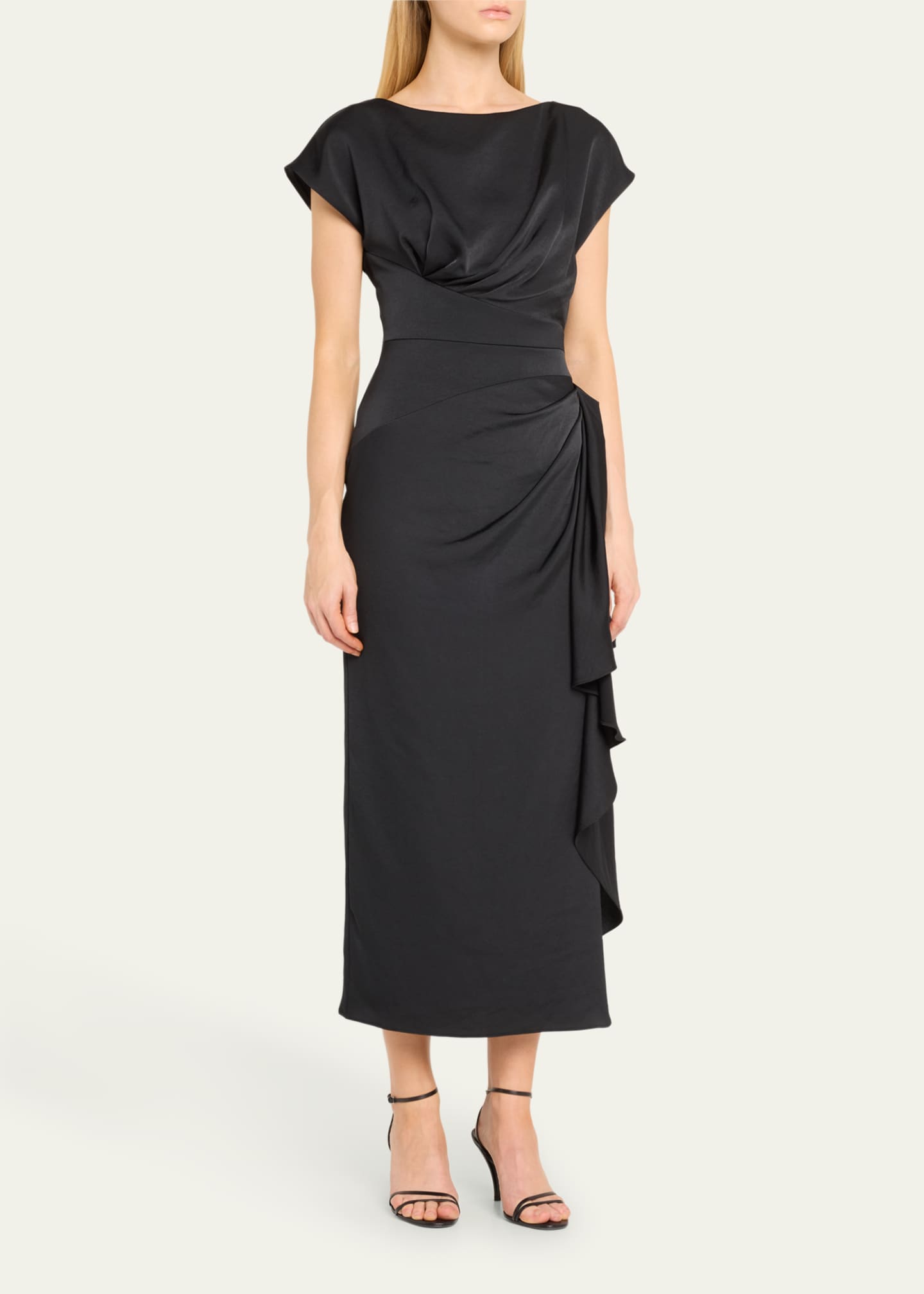 Lela Rose Florence Draped Short-Sleeve Midi Dress - Bergdorf Goodman