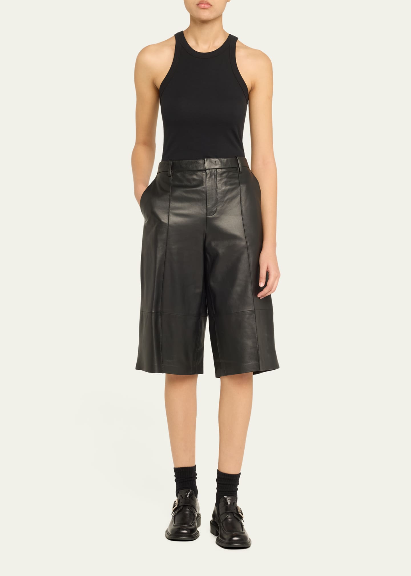 Vince Mid-Rise Long Leather Shorts Image 2 of 5