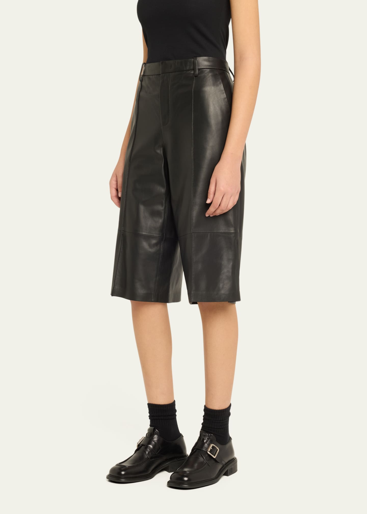 Vince Mid-Rise Long Leather Shorts Image 4 of 5
